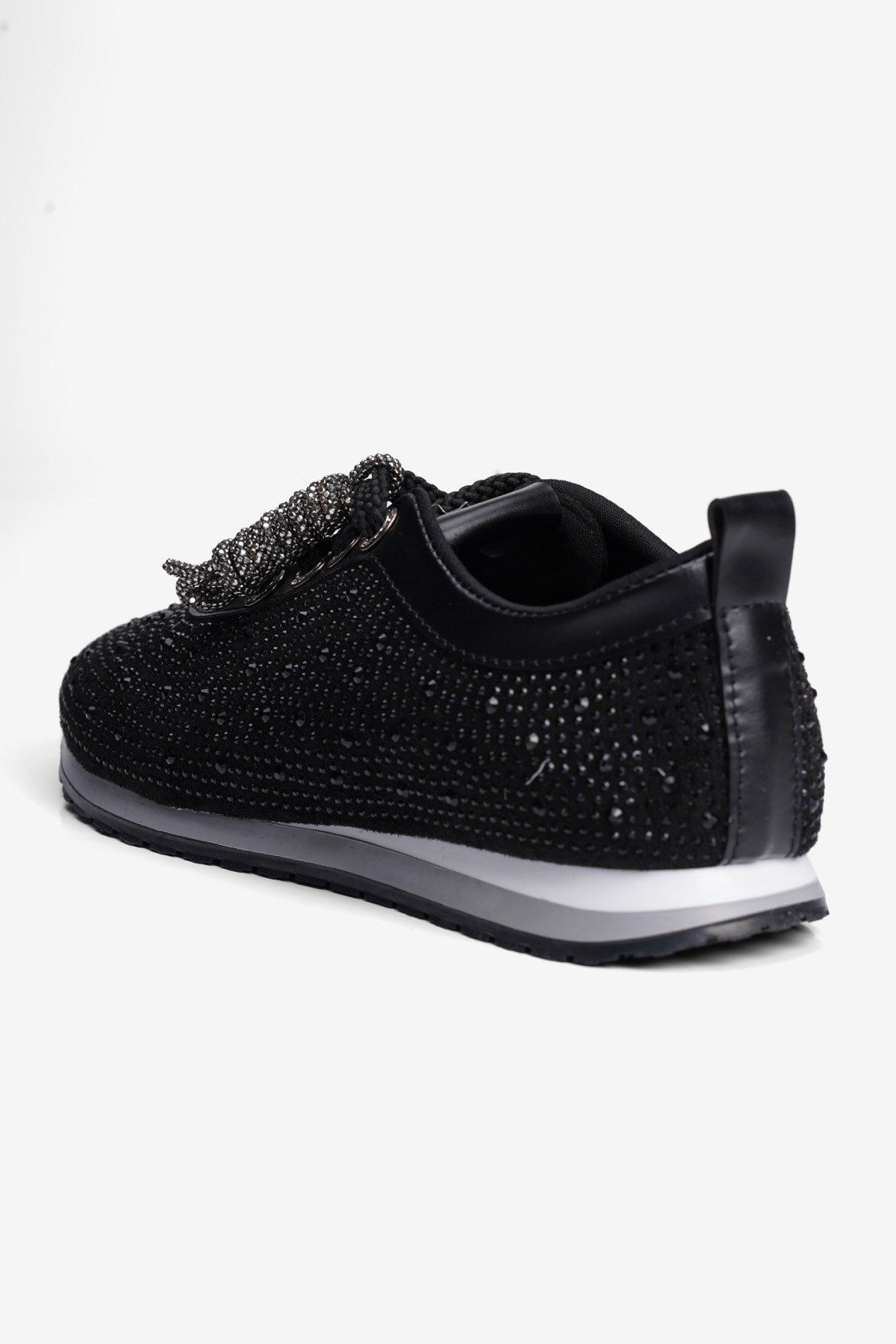 Kadın Süet Sneaker Taşlı Bağcıklı Mely Siyah