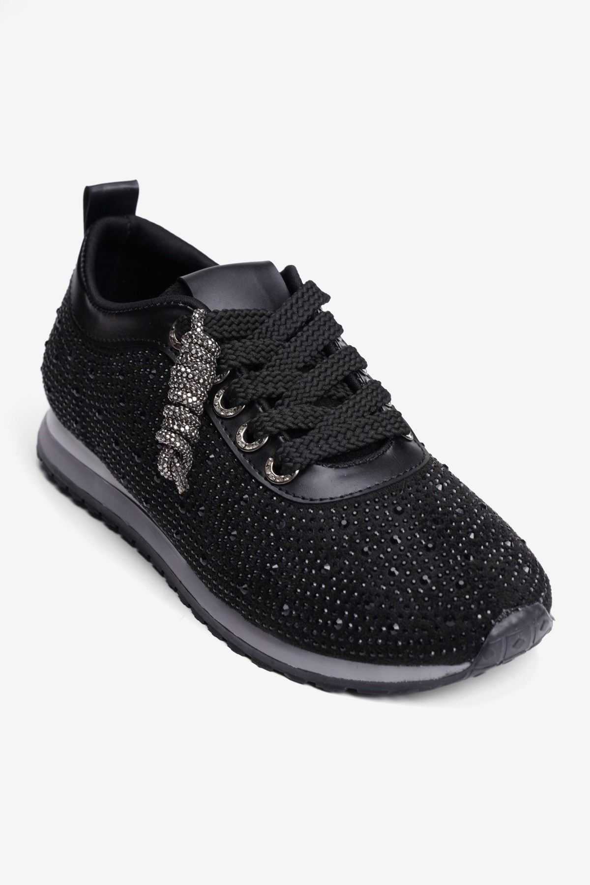 Kadın Süet Sneaker Taşlı Bağcıklı Mely Siyah