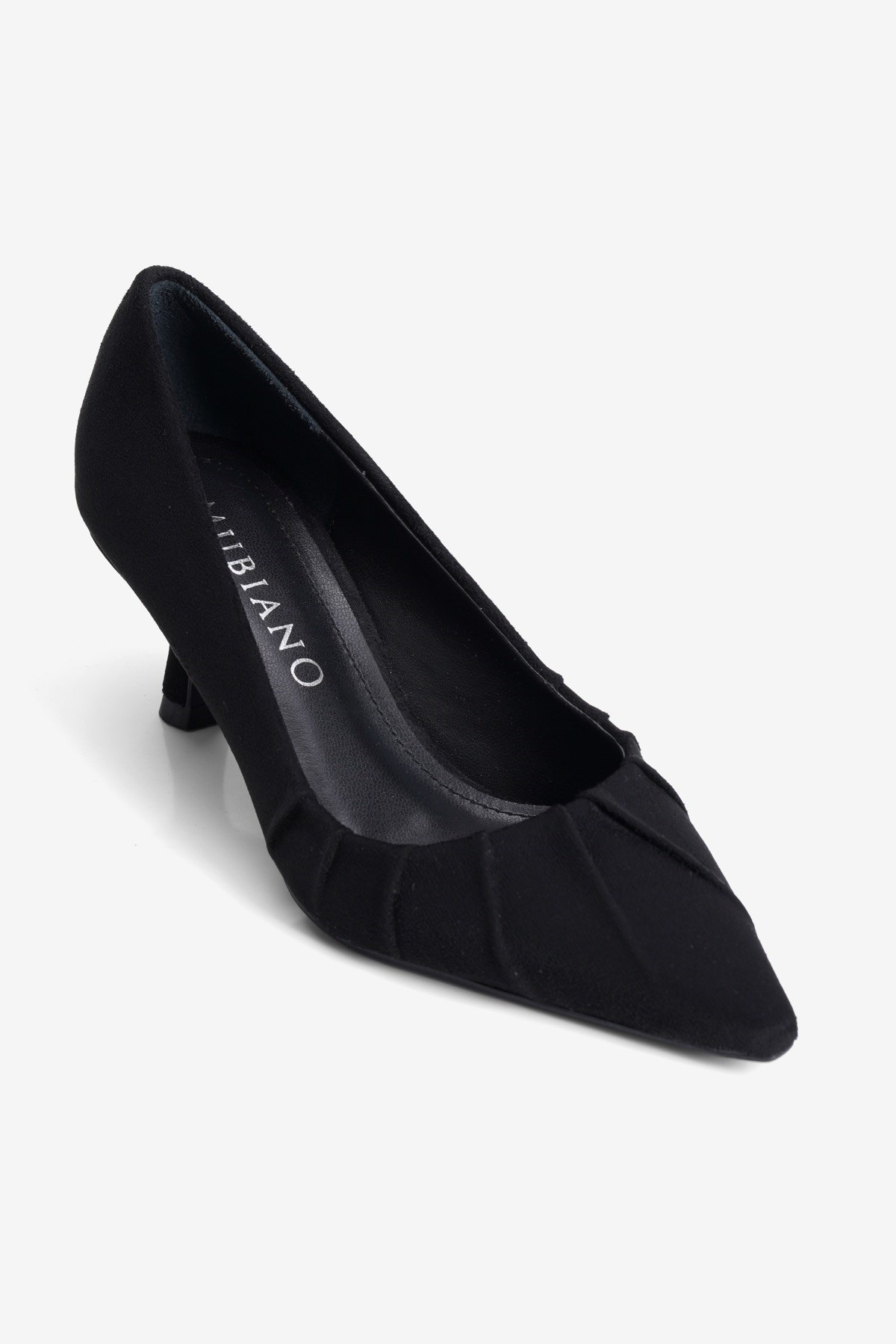 Kadın Süet Stiletto Sivri Burun Büzgü Detaylı Topuklu Ayakkabı Dova Siyah