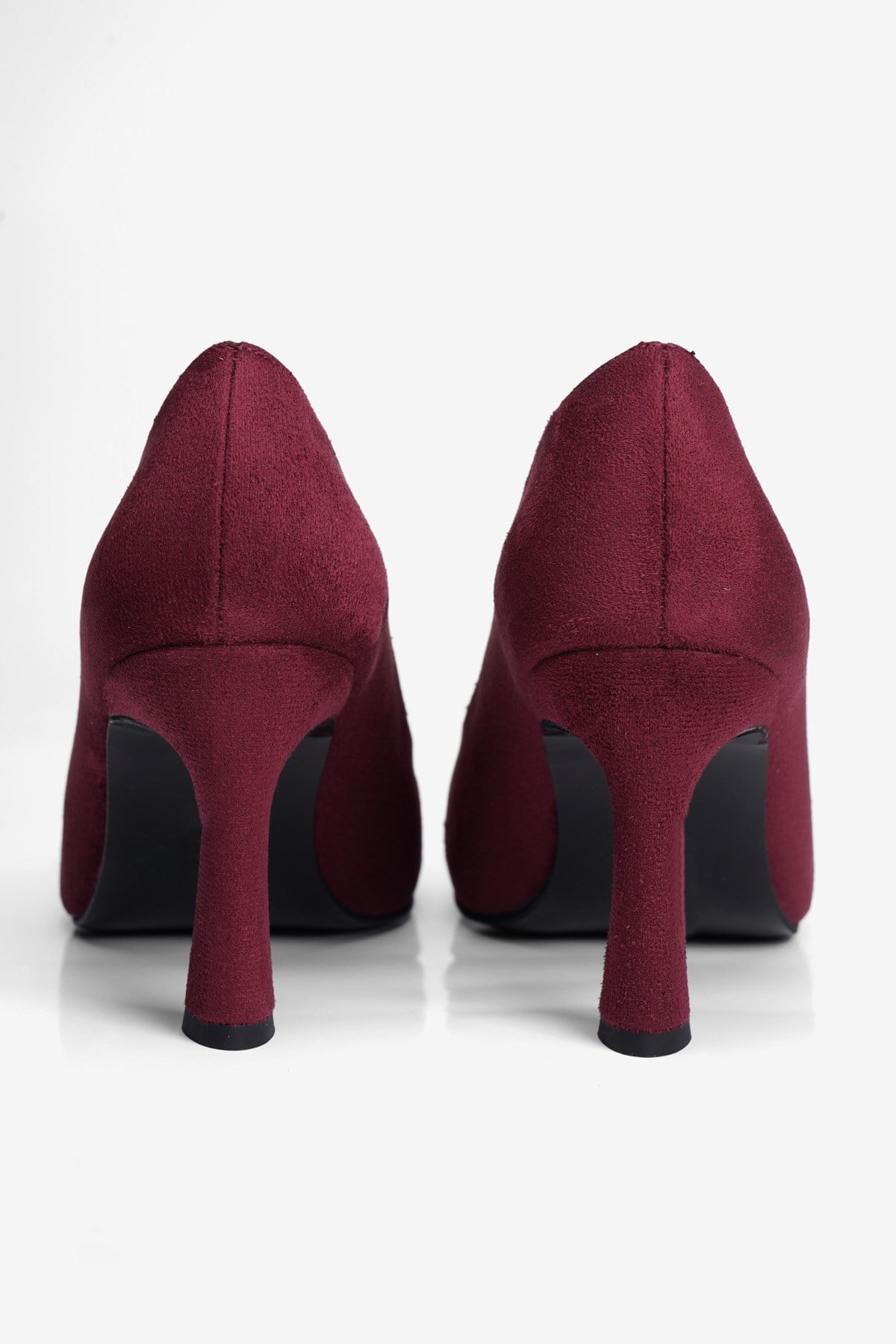 Kadın Süet Topuklu Ayakkabı Kare Burun Stiletto Naya Bordo
