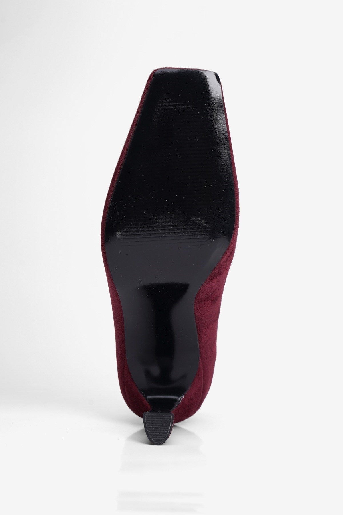 Kadın Süet Topuklu Ayakkabı Kare Burun Stiletto Naya Bordo