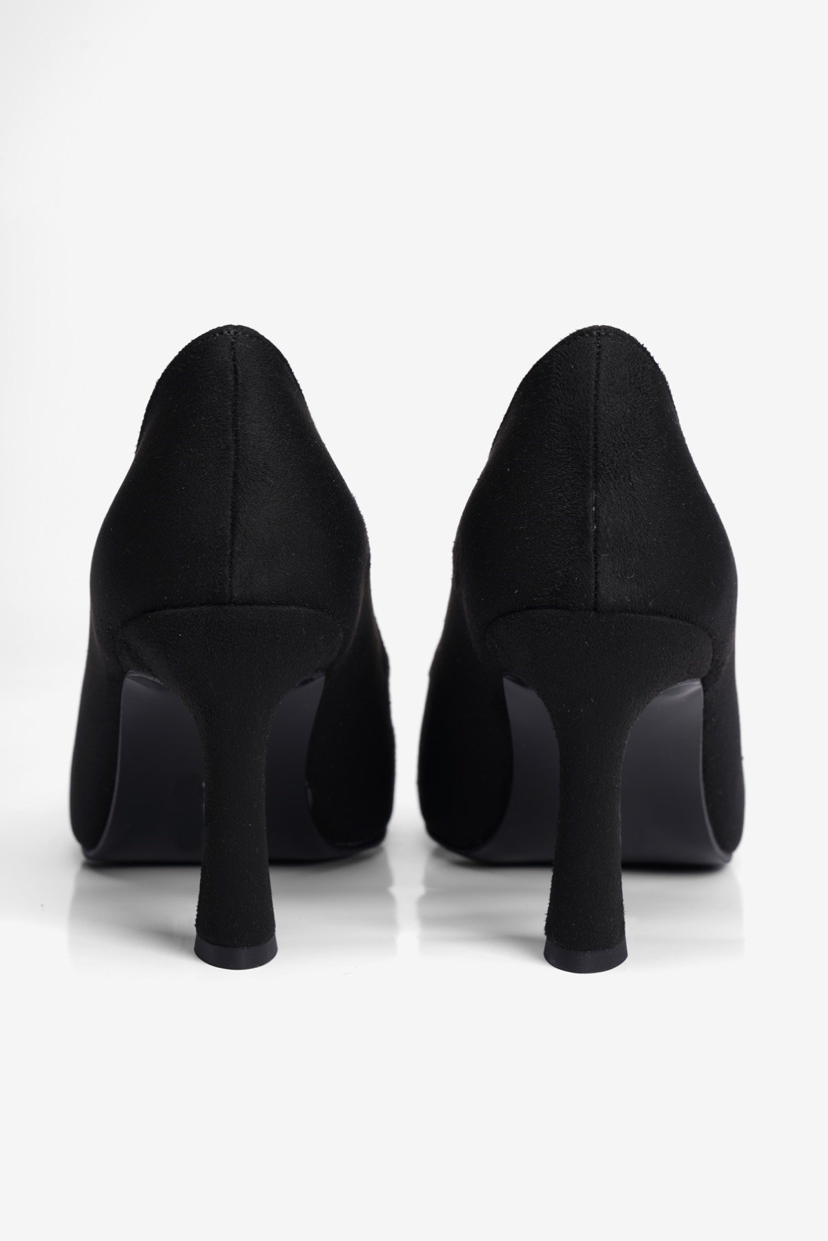 Kadın Süet Topuklu Ayakkabı Kare Burun Stiletto Naya Siyah
