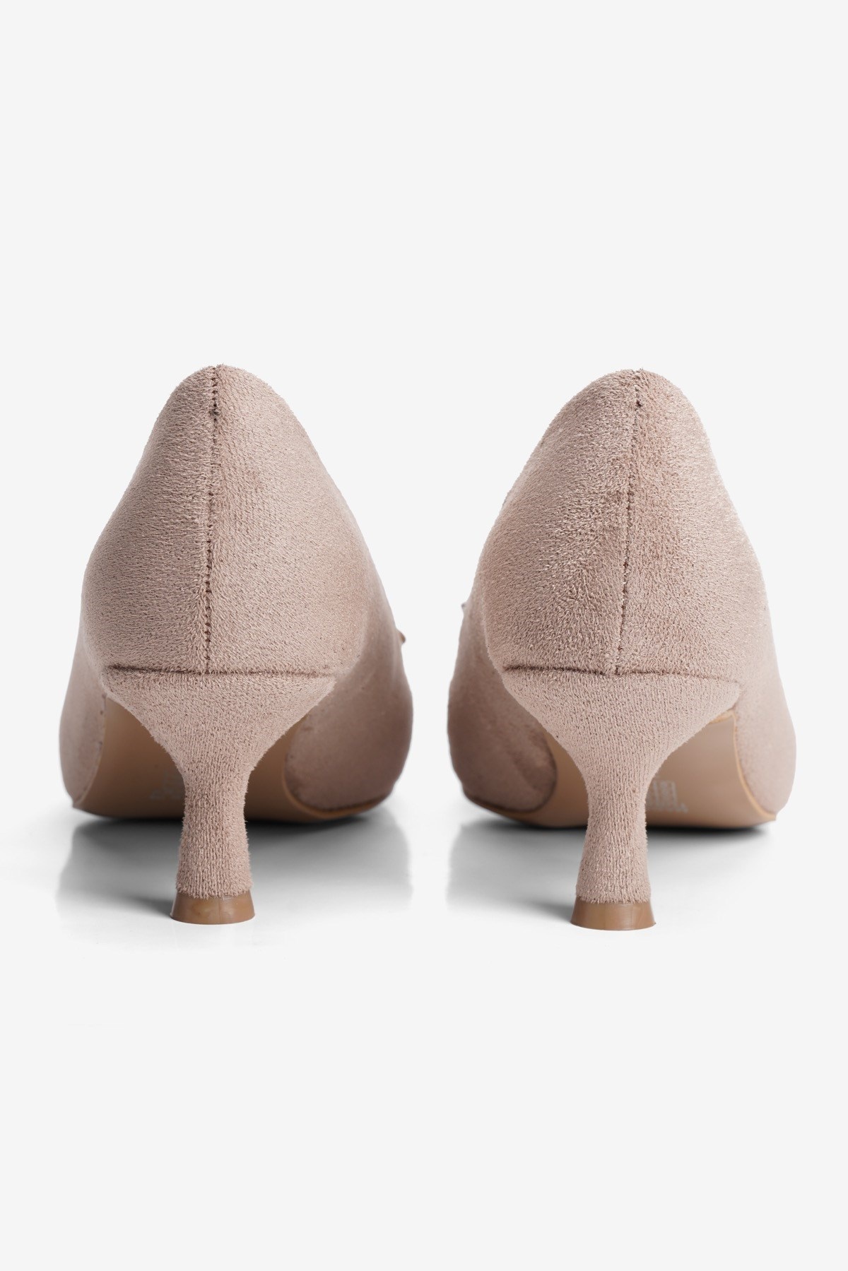 Kadın Süet Topuklu Ayakkabı Stiletto Sivri Burun Fiyonk ve Örgü Detaylı Lily Vizon