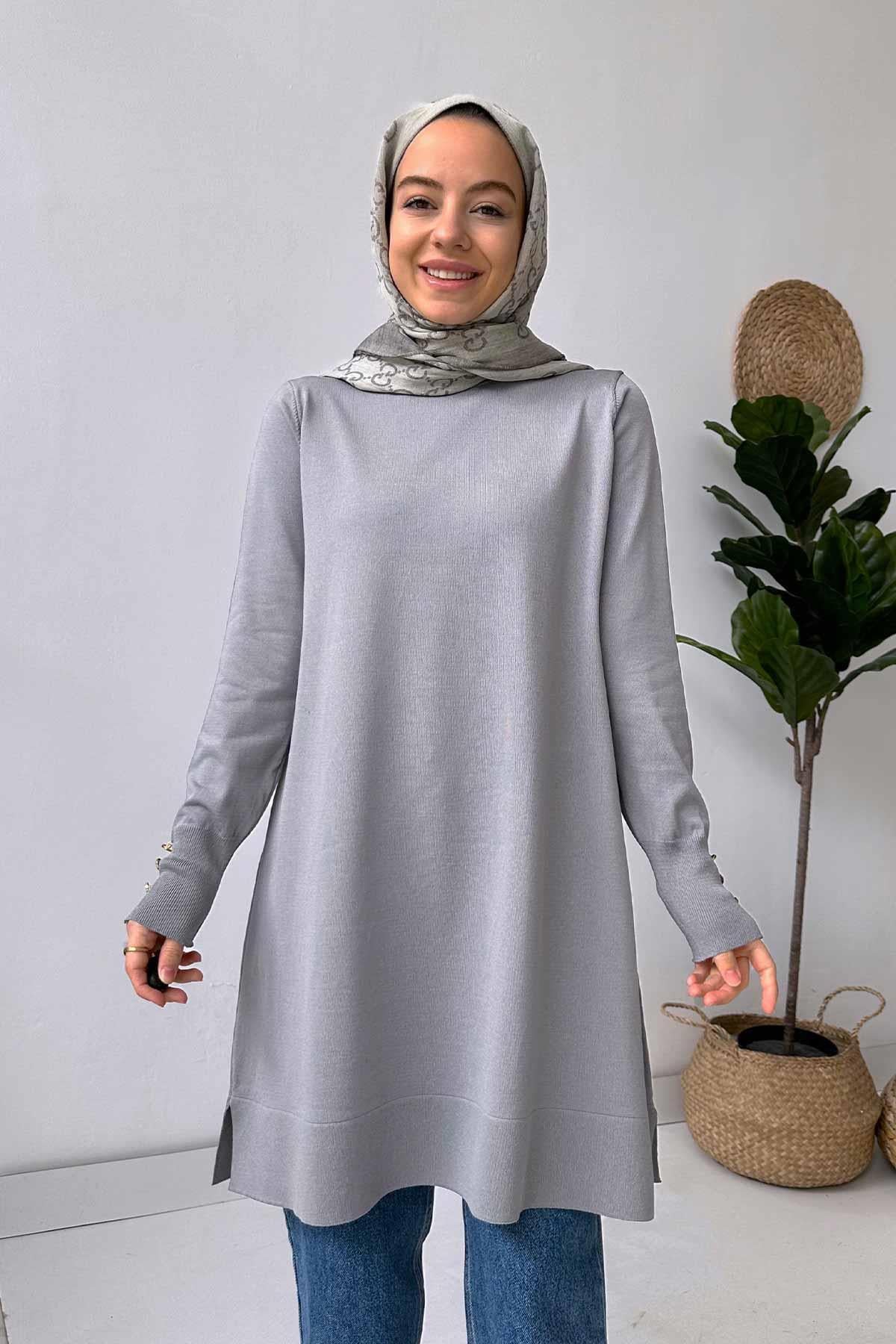 A Form Işıltılı Merserize Tunik - Gri