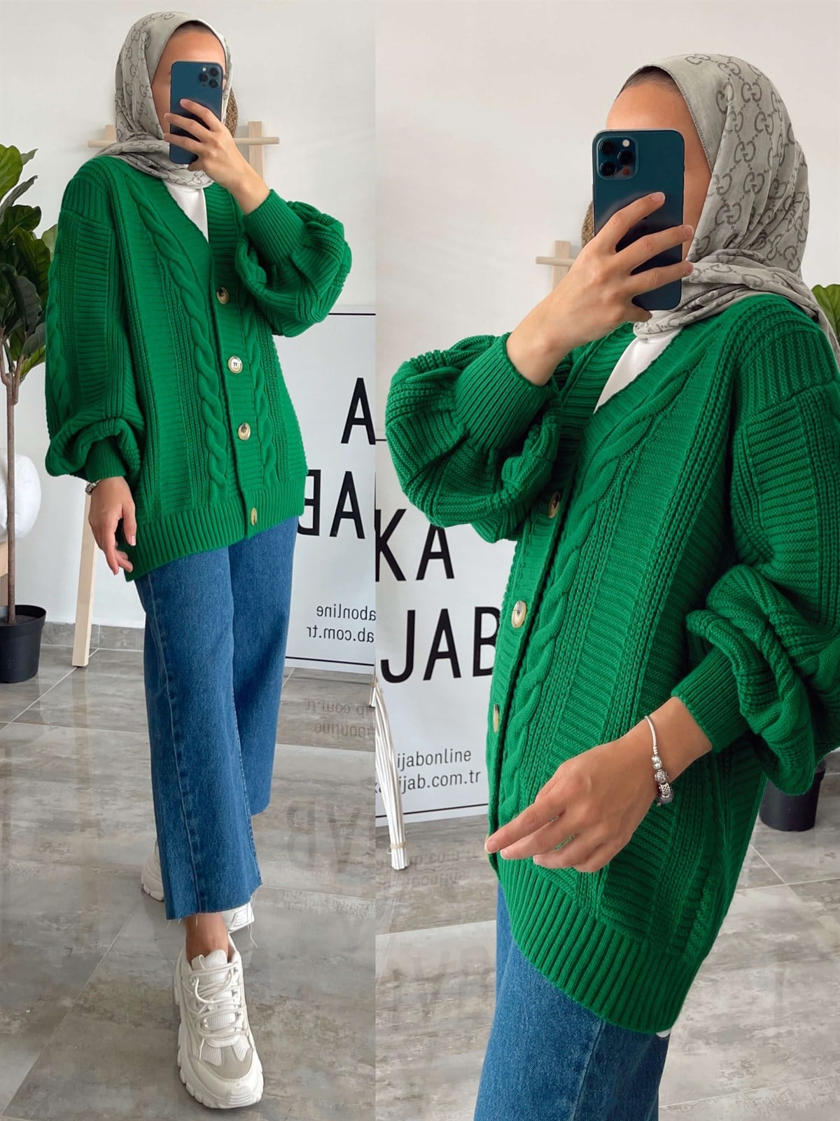Balon Kol Hırka - Yesil