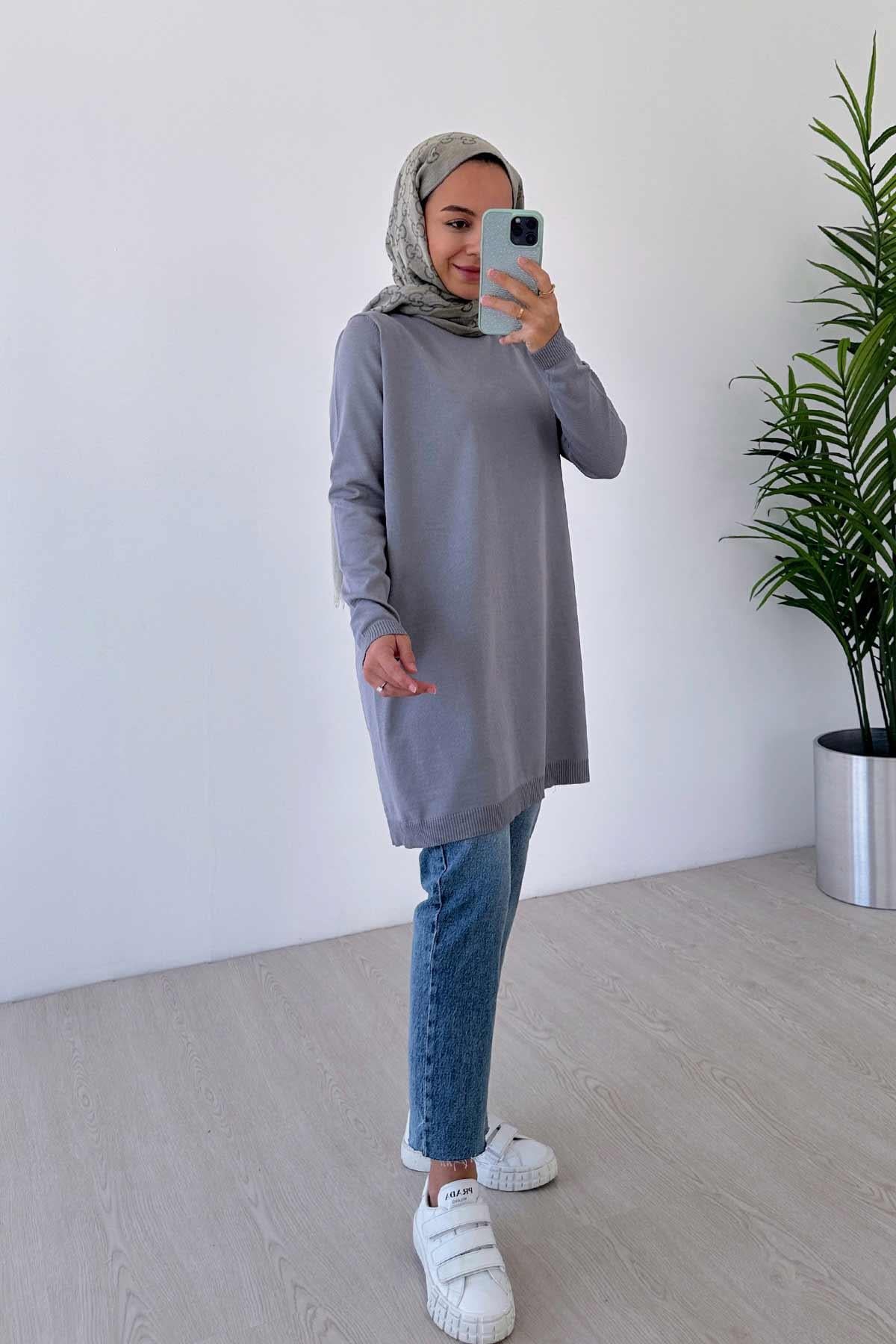 Basic Merserize Tunik - Gri