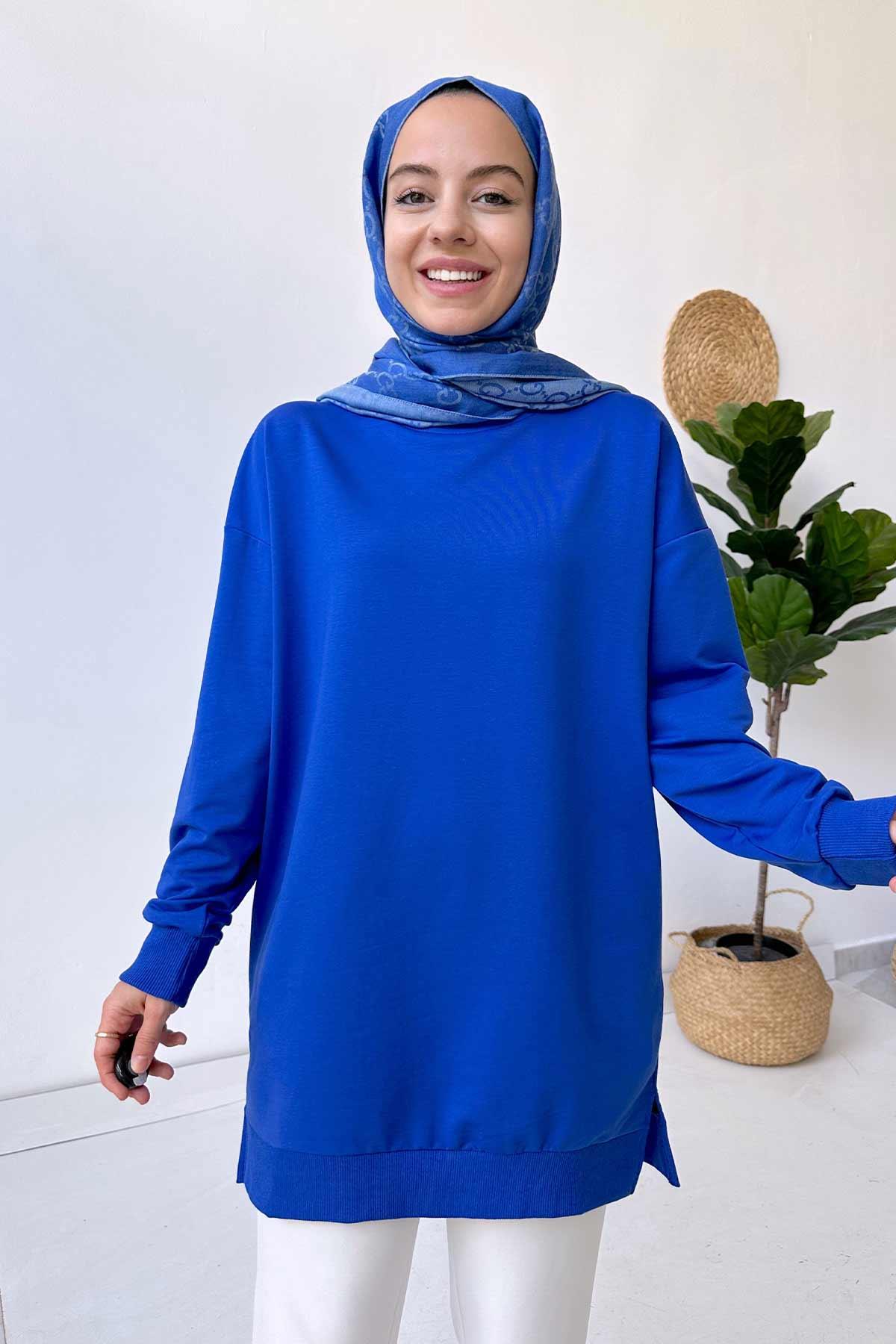 Basic Sweatshirt - Saks Mavi