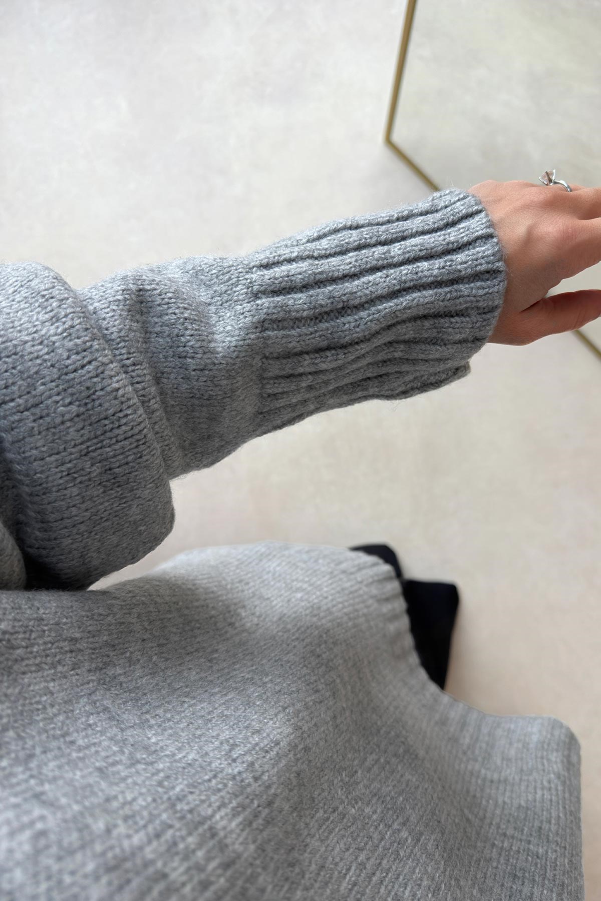 Bisiklet Yaka Oversize Triko Kazak - Gri