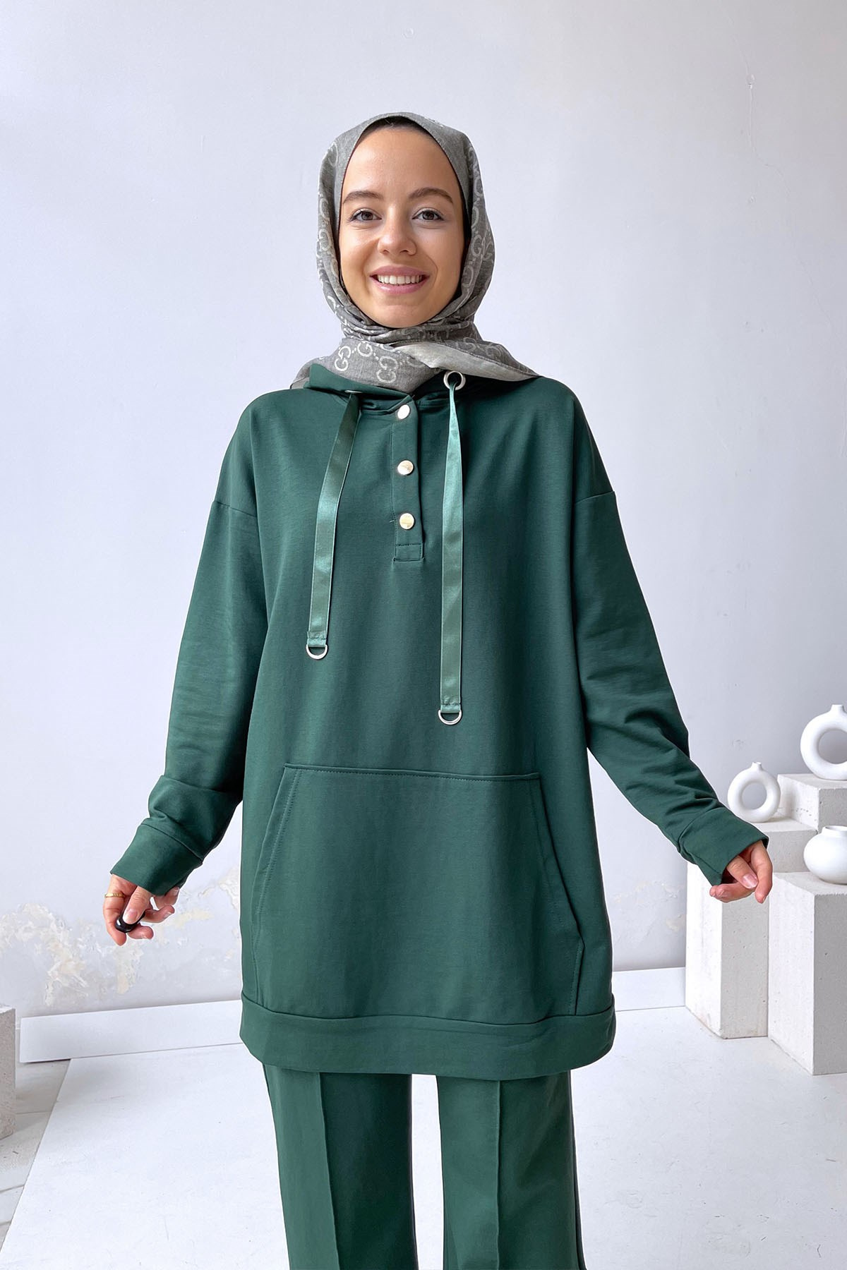 Çıtçıt Detay Bol Paça Takım - Zümrüt Yeşil