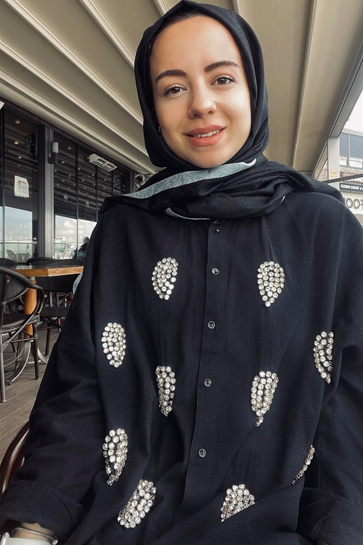 Damla Taşlı Gömlek - Siyah