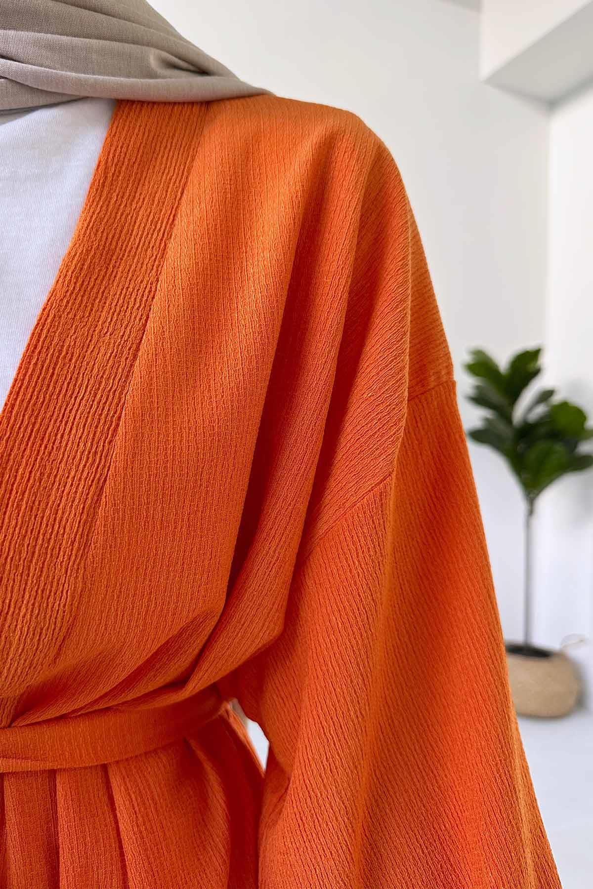 Fakir Kol Kemerli Kimono İkili Takım - Turuncu