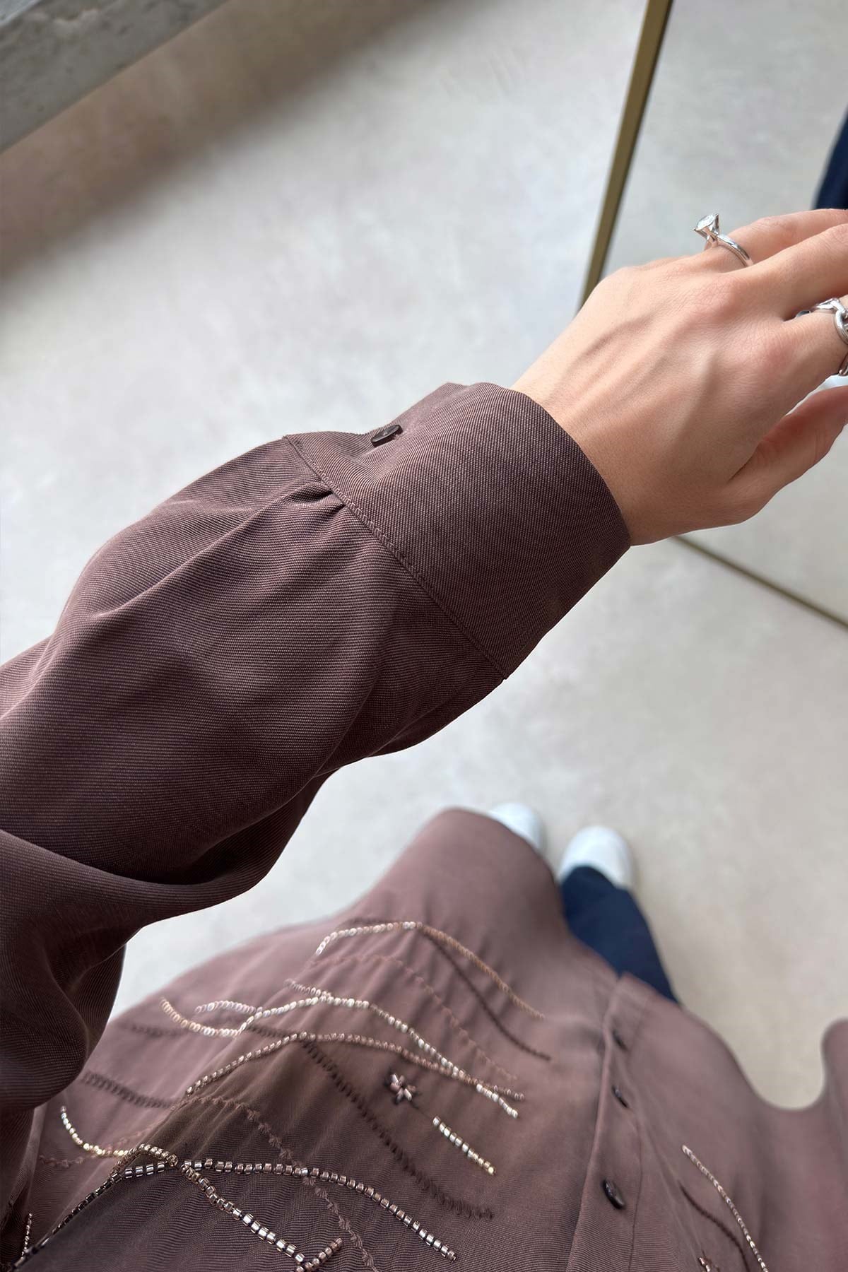 Geometrik İşleme Oversize Gömlek - Kahverengi