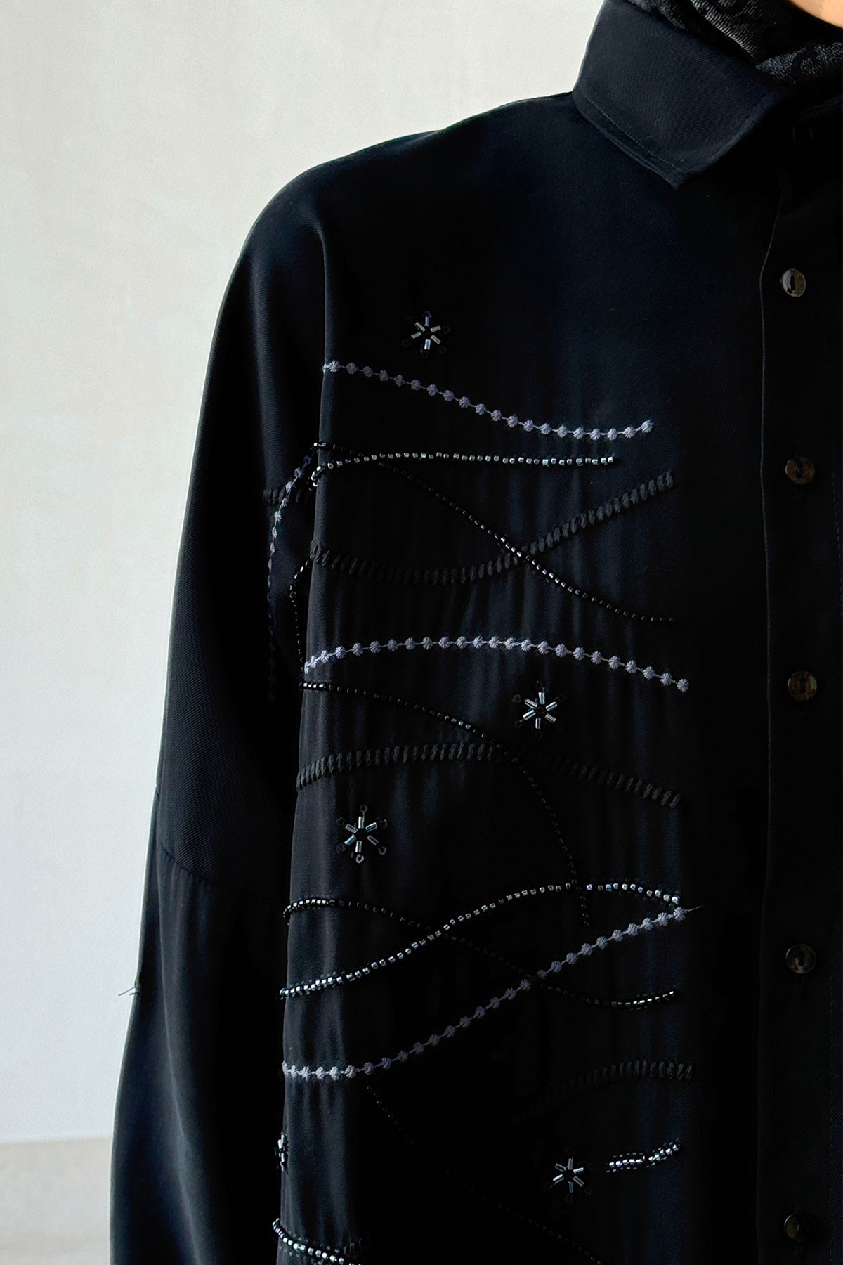 Geometrik İşleme Oversize Gömlek - Siyah
