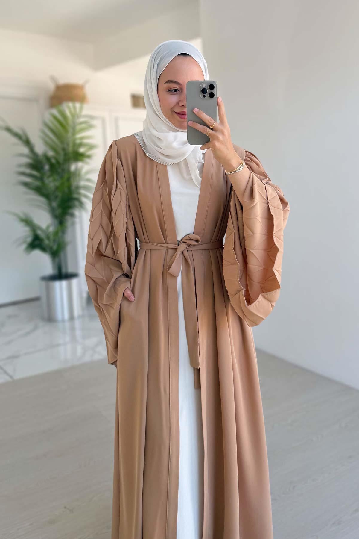 İspanyol Kol Cepli Abaya - Bej
