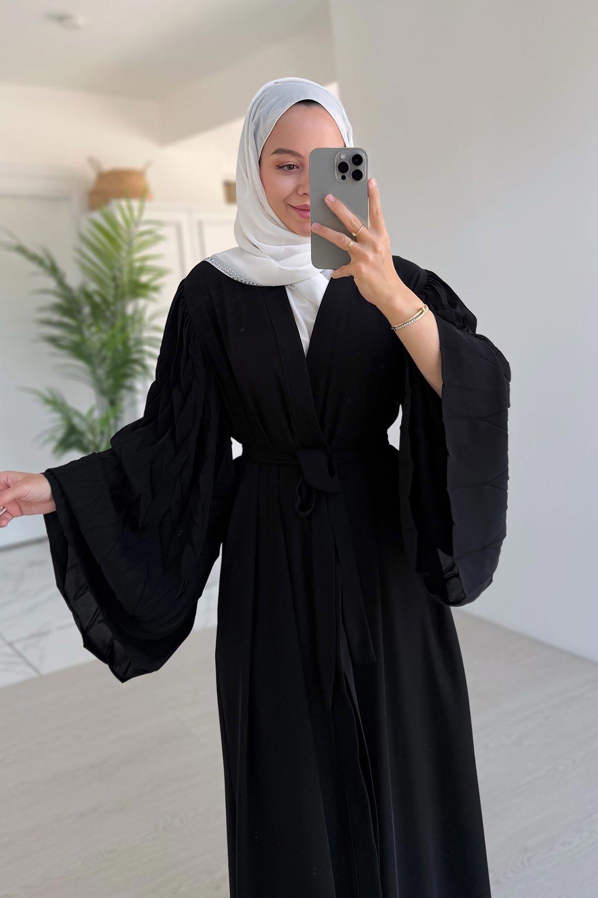 İspanyol Kol Cepli Abaya - Siyah