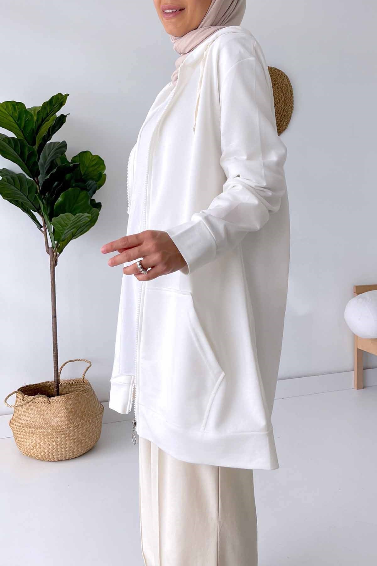 Kapüşonlu Sweatshirt - Beyaz