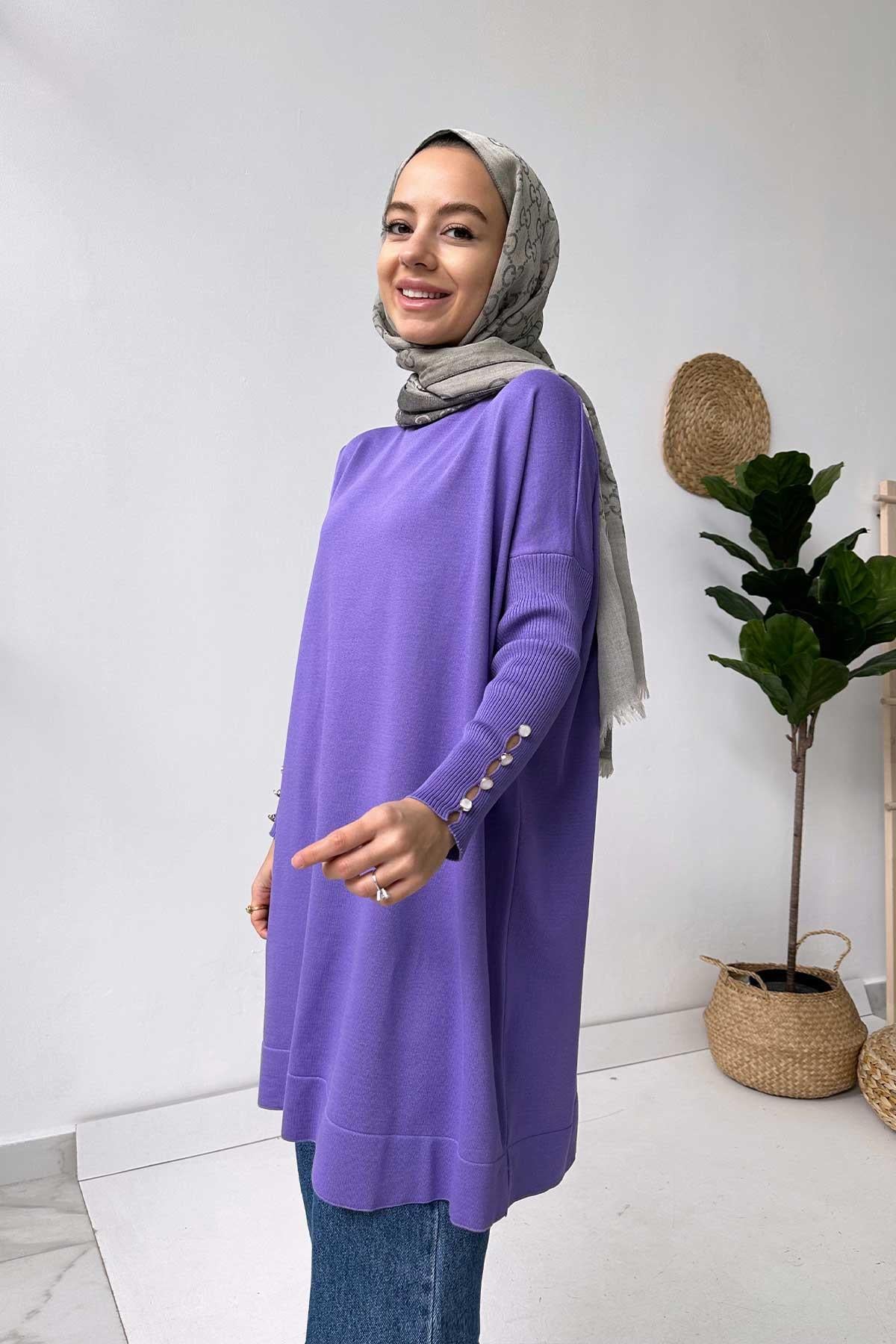 Kol Detay Merserize Tunik - Lila