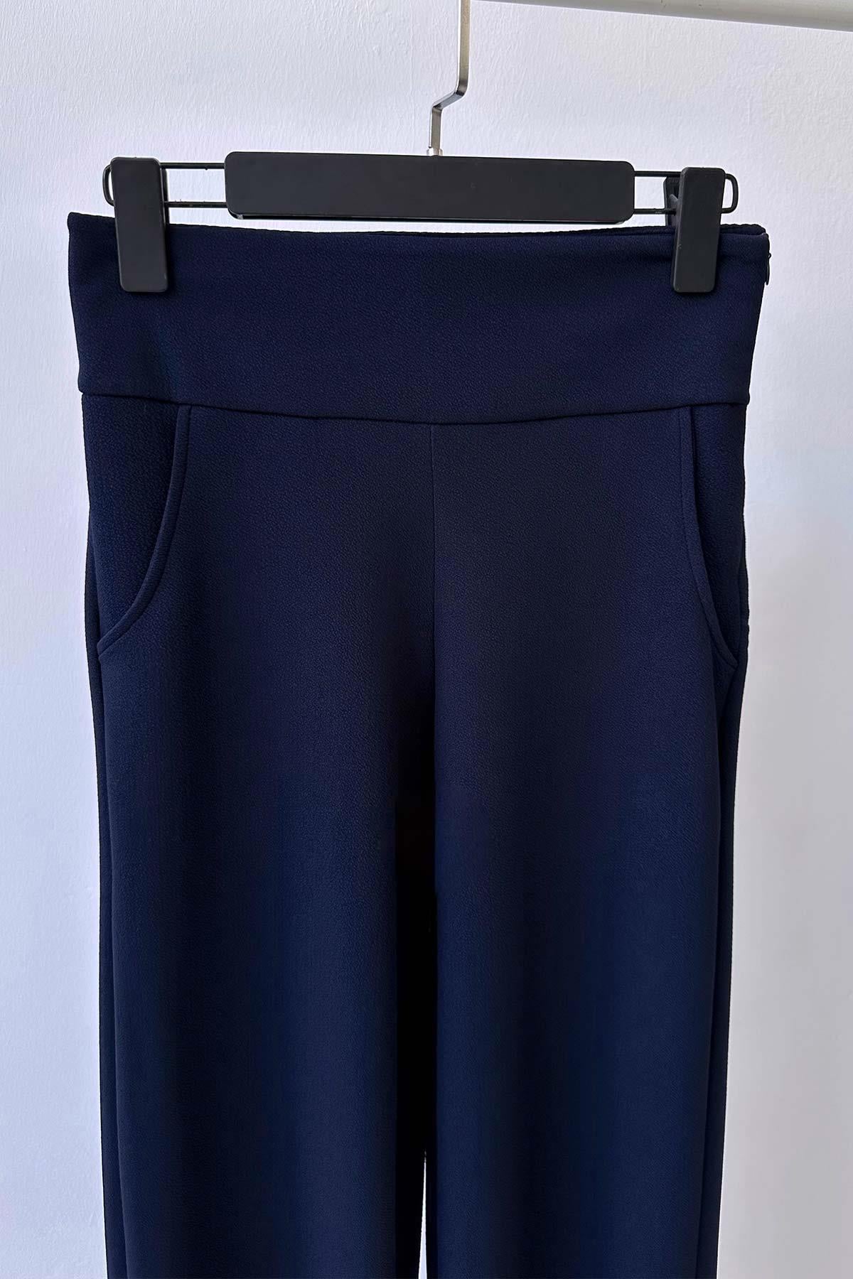 Krep Korsaj Bol Paça Pantolon - Lacivert