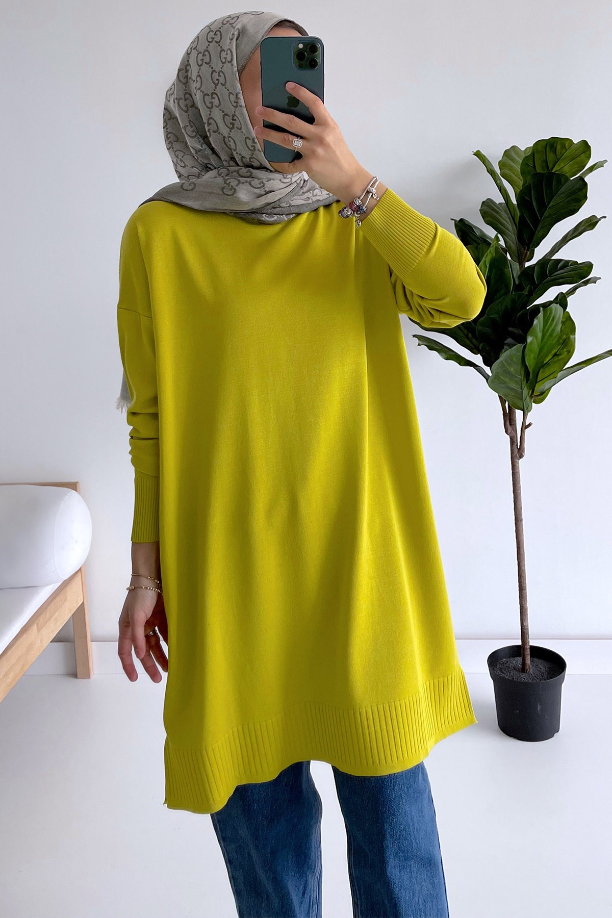 Line Merserize Tunik - Yağ Yeşili