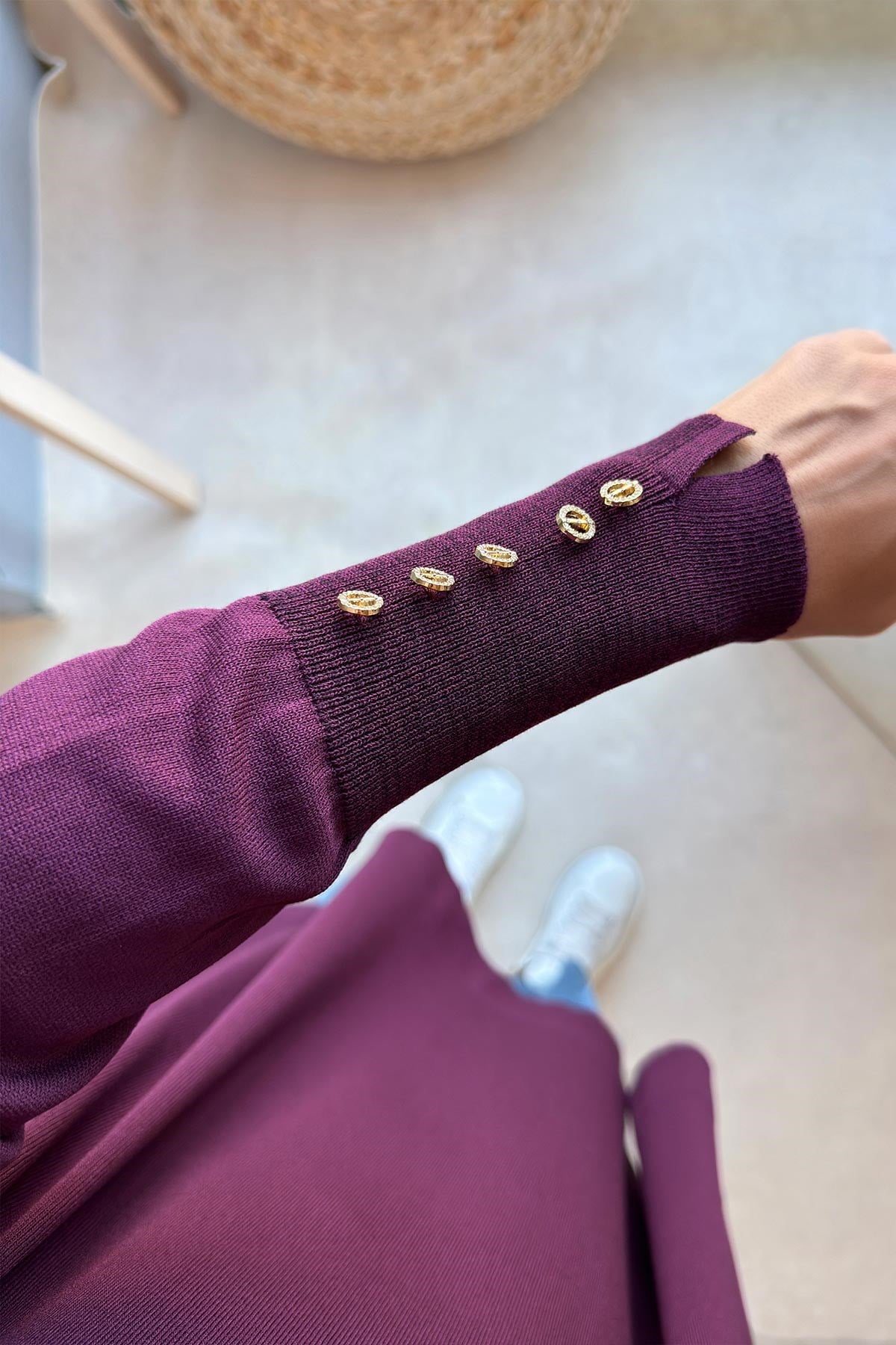 Manşet Detaylı Merserize Tunik - Mürdüm