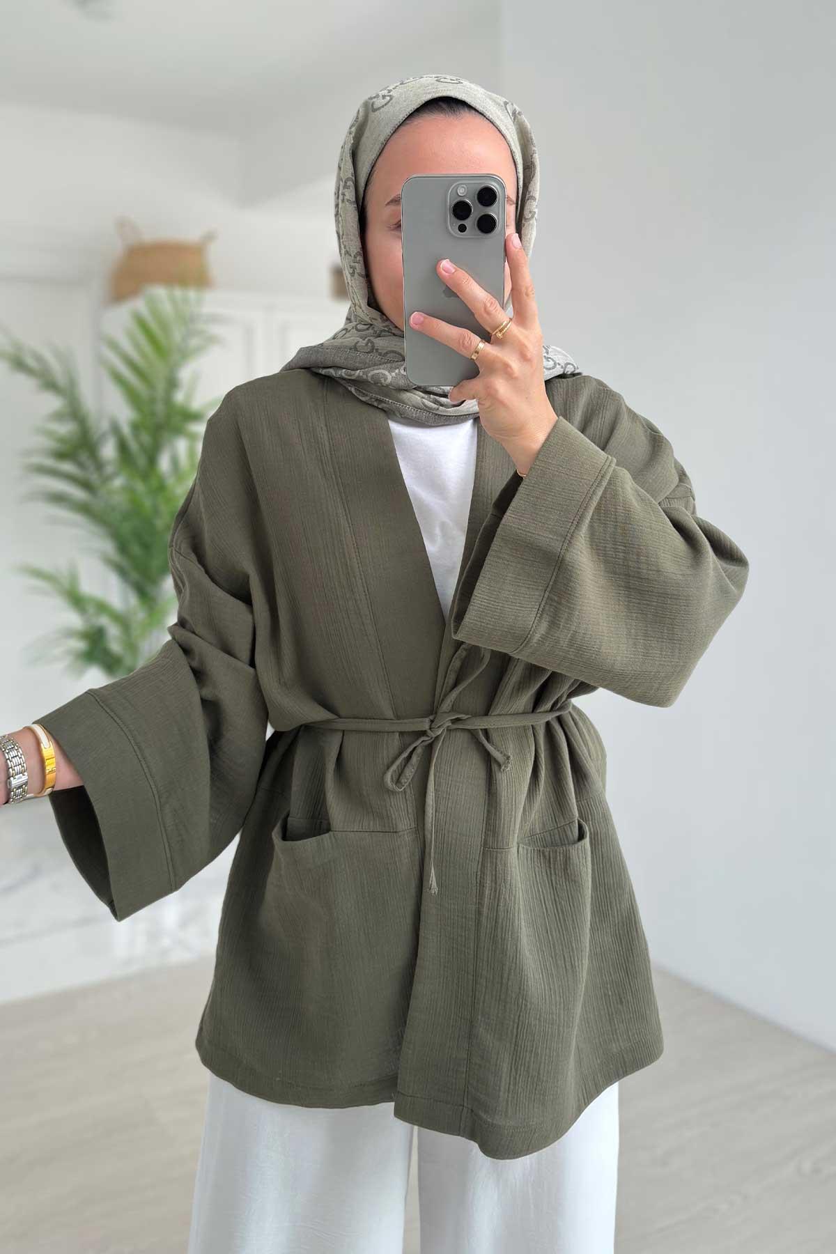 Müslin Kimono - Haki