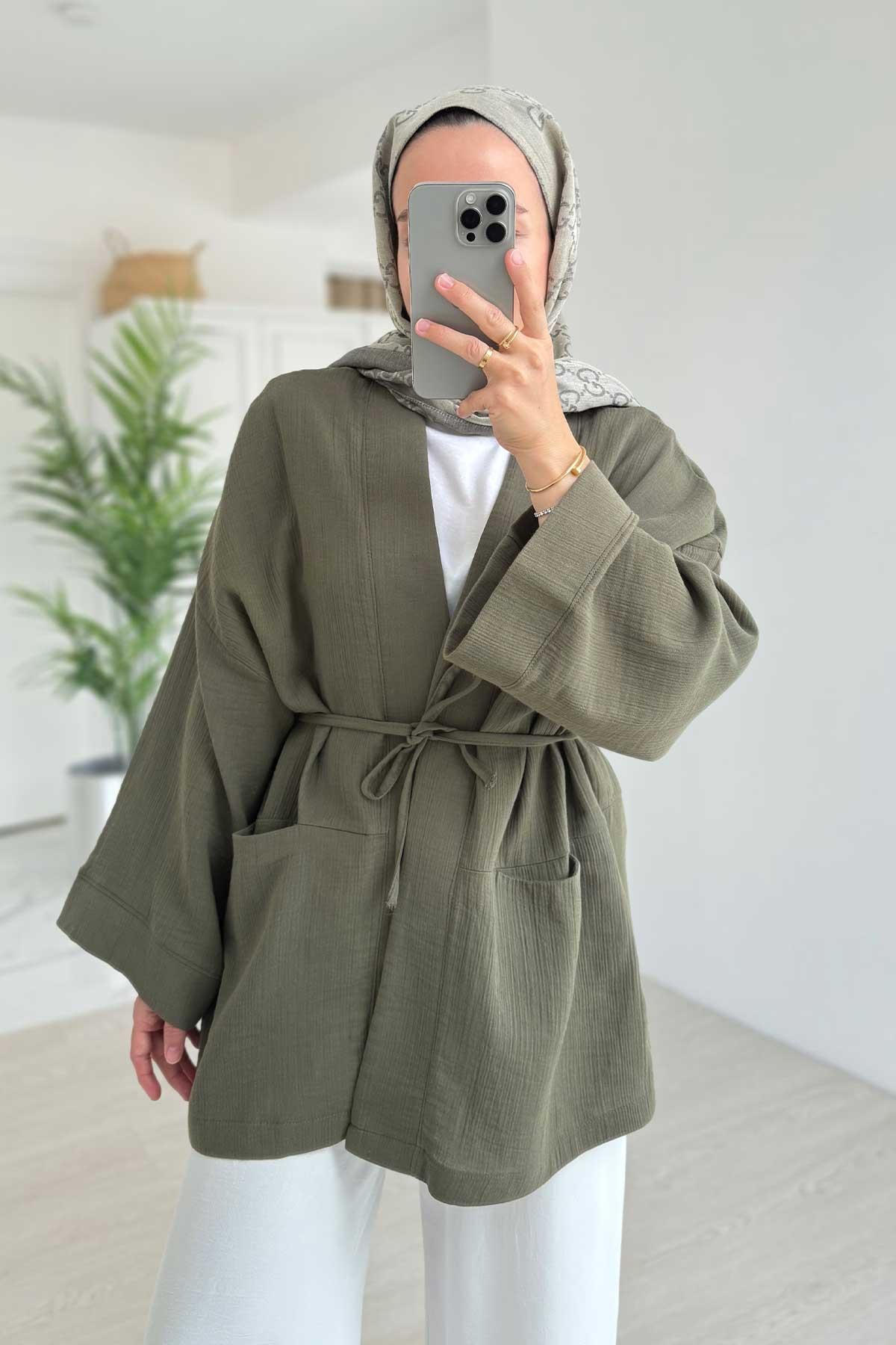 Müslin Kimono - Haki