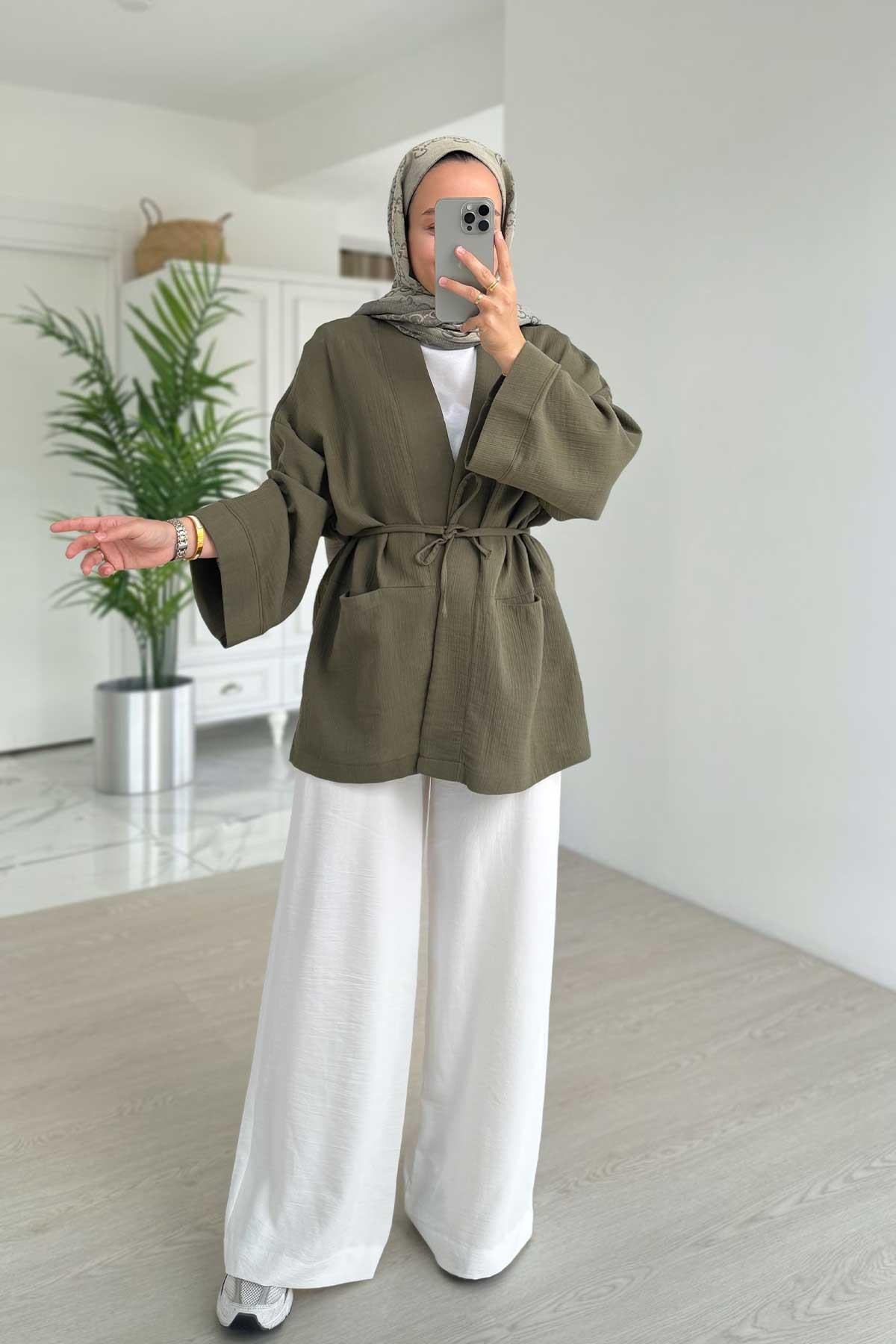 Müslin Kimono - Haki