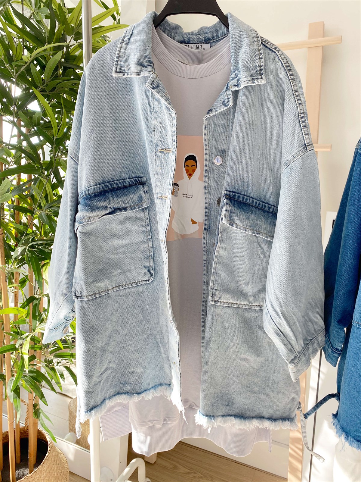 Oversize Kot Ceket - Açık Mavi