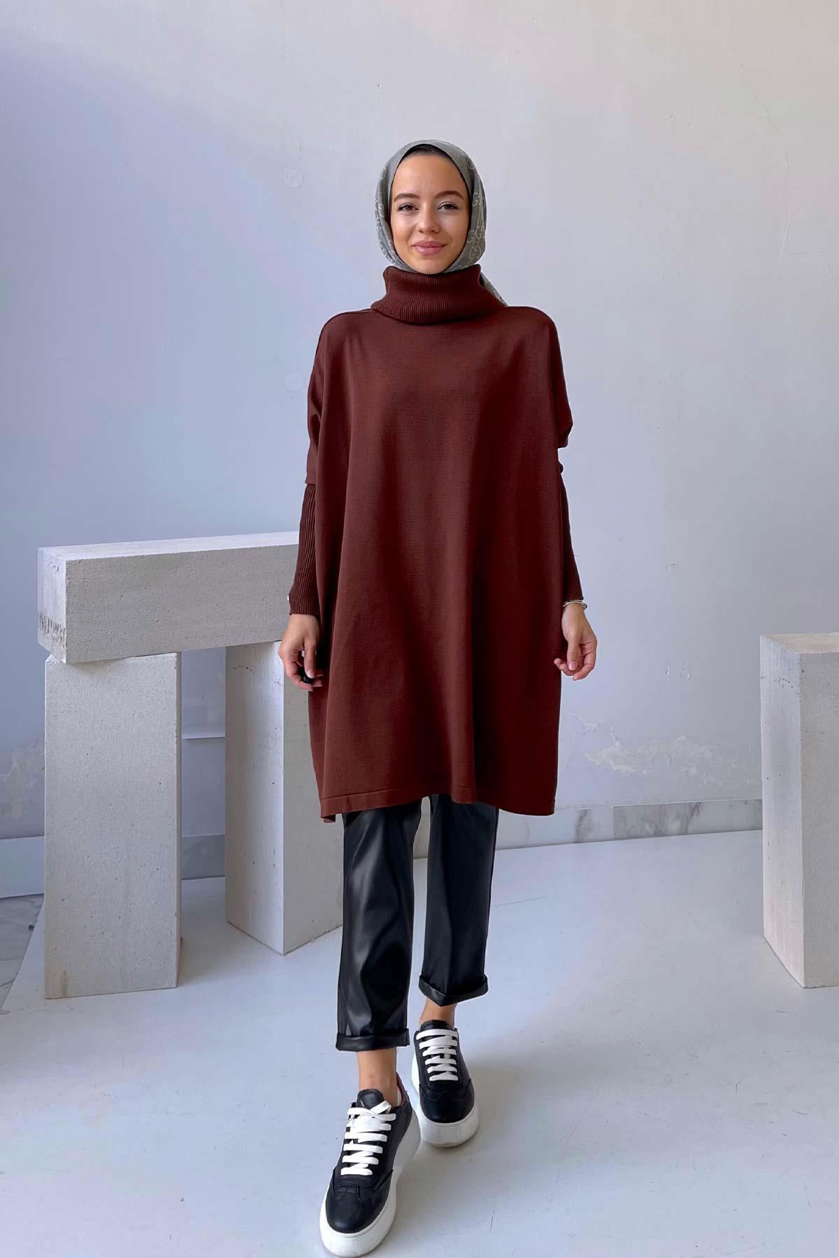 Oversize Merserize Tunik - Kahverengi