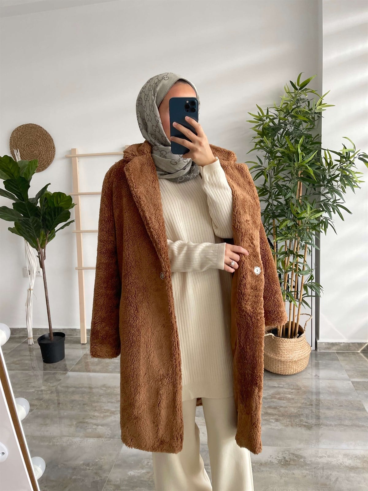 Peluş Mont - Kahve