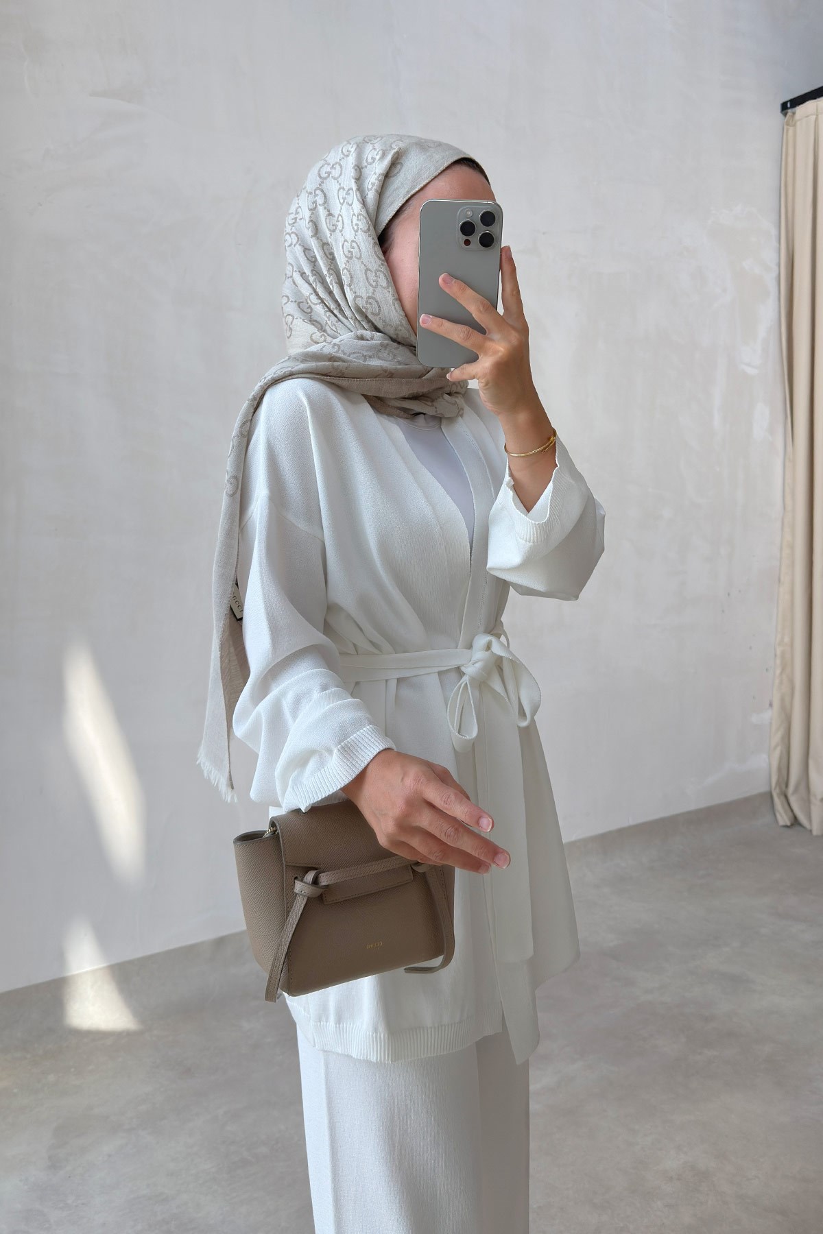 Premium Hırkalı Rayon Takım - Beyaz