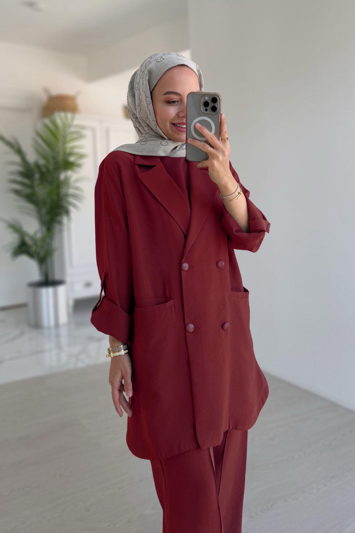 Salaş Ceket&Pantolon İkili Takım - Bordo