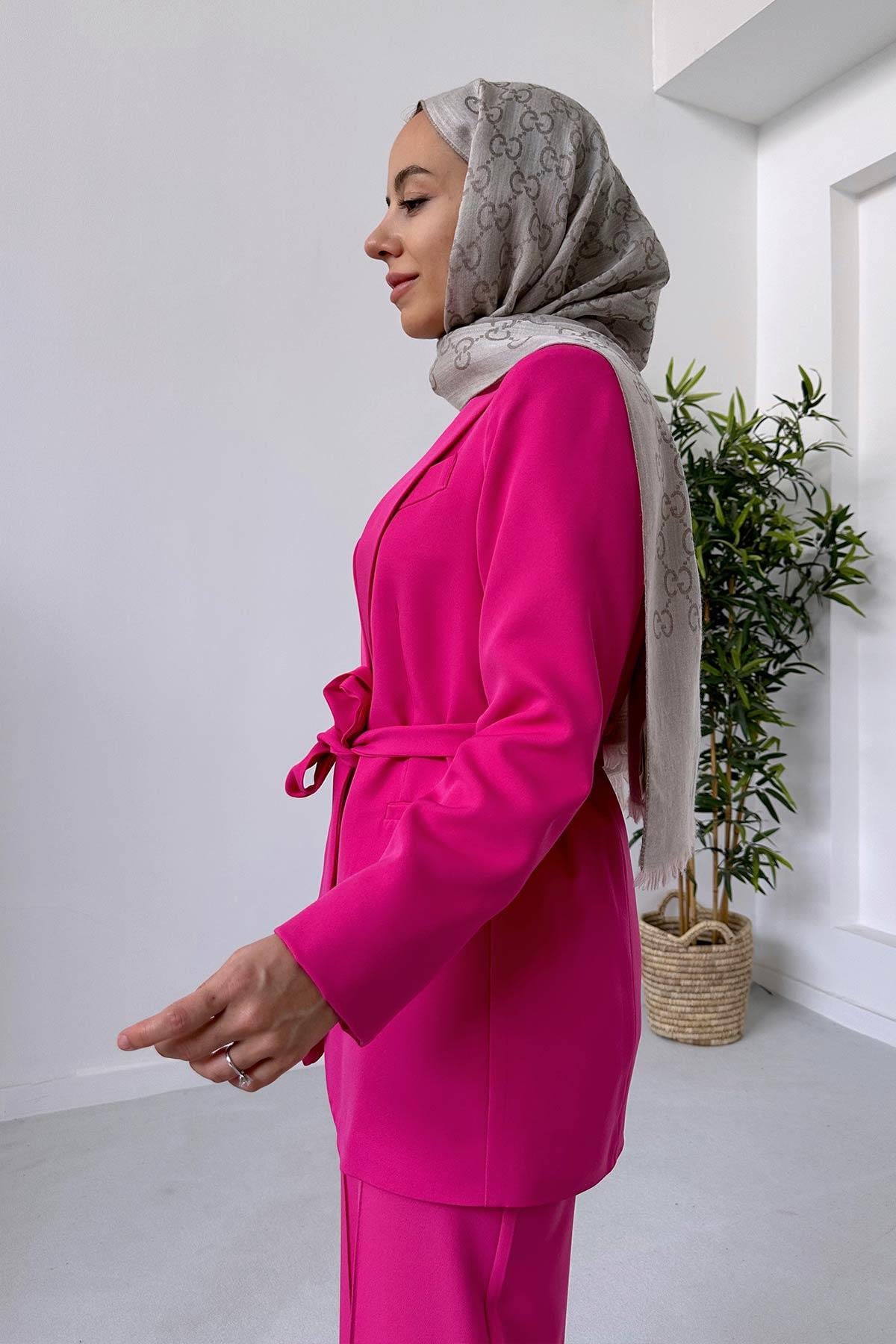 Vatkalı Blazer Ceket Pantolon Takım - Fuşya