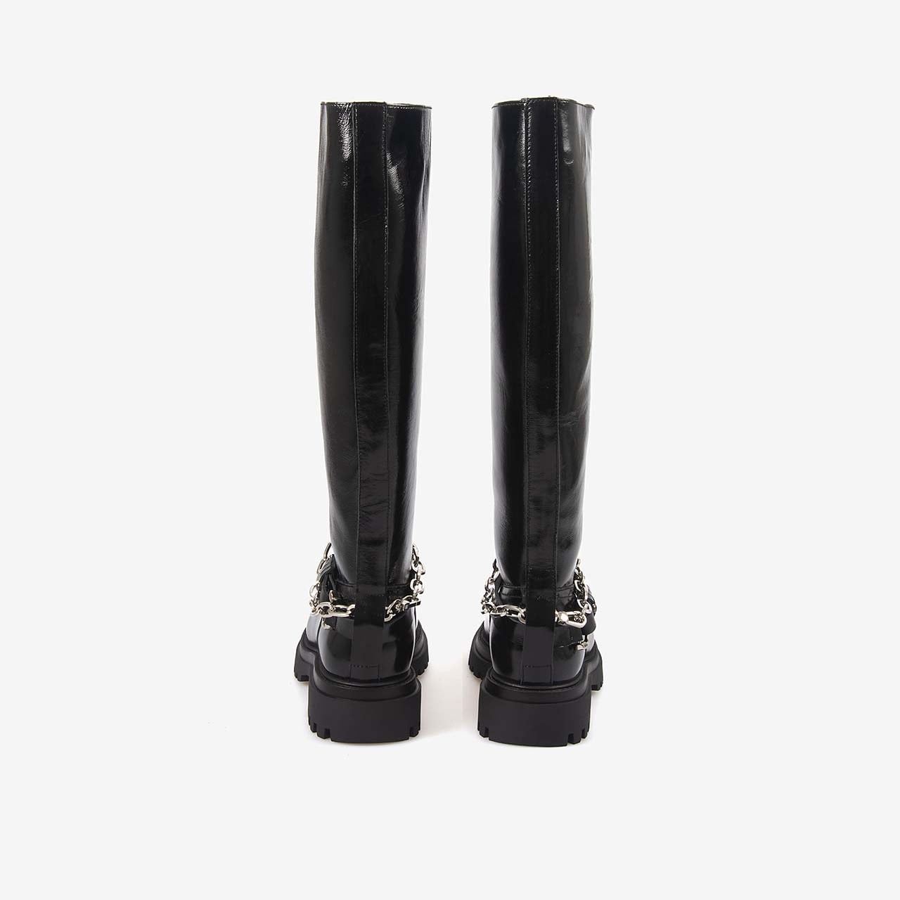 Hawen Angels Kadın 4cm Kauçuk Taban Zincir Detaylı Siyah Hakiki Deri Çizme 48426