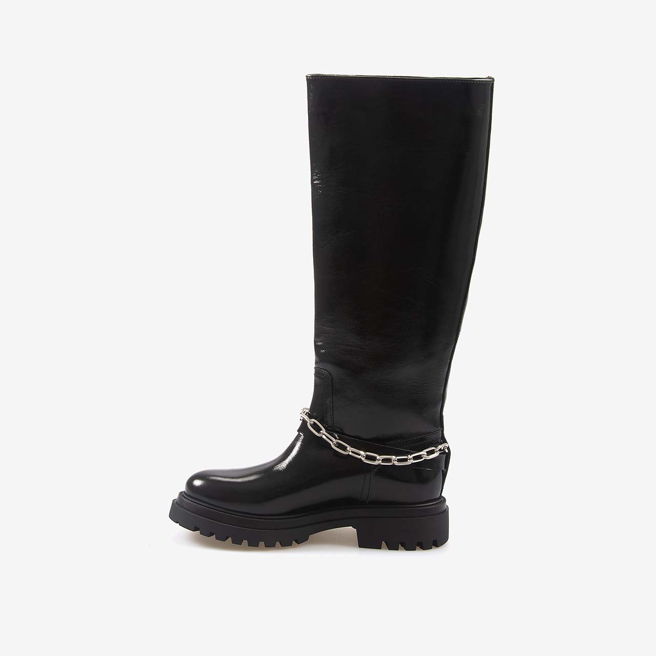 Hawen Angels Kadın 4cm Kauçuk Taban Zincir Detaylı Siyah Hakiki Deri Çizme 48426