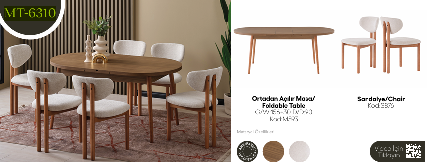 EVİSSA MT-6310 90*156 KAŞIKLIKLI KELEBEK MASA TAKIMIModern Yemek Odası Takımı