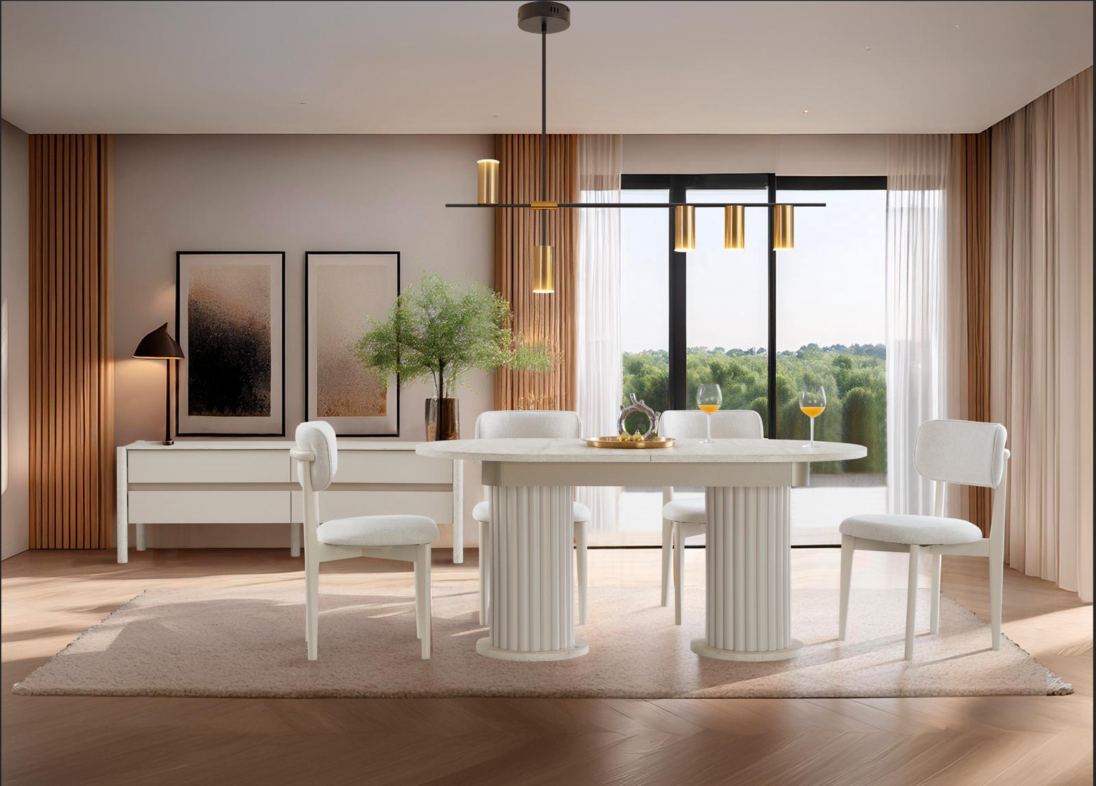 ARNO HİSAR YEMEK ODASI TAKIMI(KONSOL+AYNA+MASA+6 ADET SAND)Modern Yemek Odası Takımı