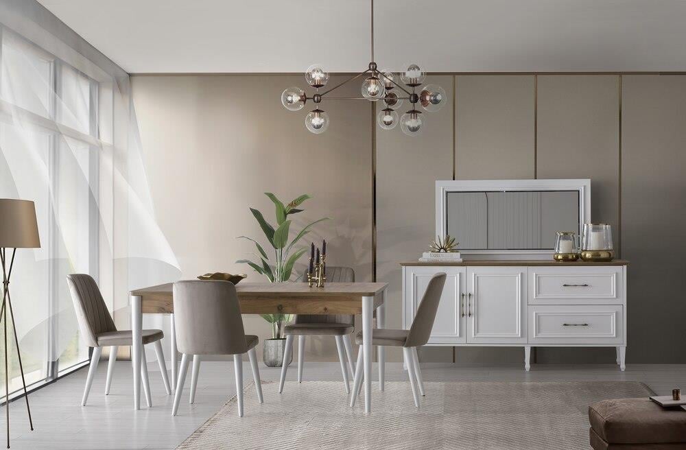 Vize Alsara Yemek Odası Takımı-(6 Ad.Sand+Ünite Dahil)Modern Yemek Odası Takımı