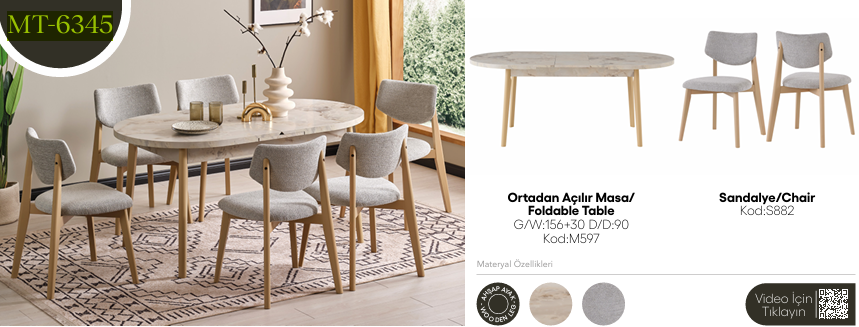 EVİSSA MT-6345 90*156 KAŞIKLIKLI KELEBEK MASA TAKIMI(MODERN AYAK)Modern Yemek Odası Takımı