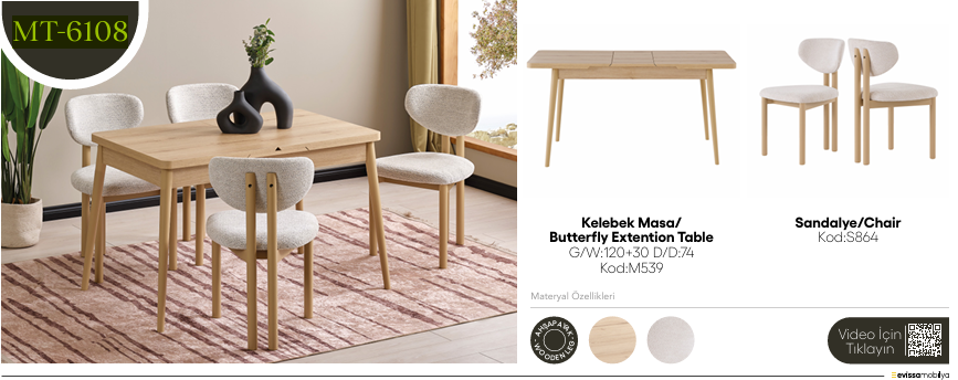 EVİSSA MT-6108 74*120 KELEBEK MASA TAKIMIMutfak Masa Takımı