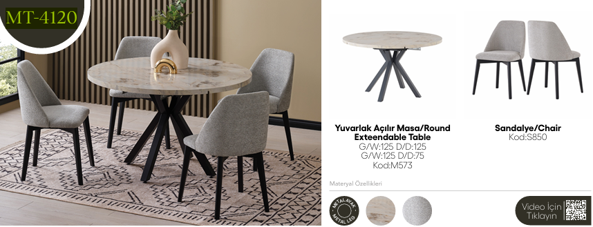 EVİSSA MT-4120 ÇAP 125 MEKANİZMALI YUVARLAK AÇILAN MASA TAKIMIMutfak Masa Takımı