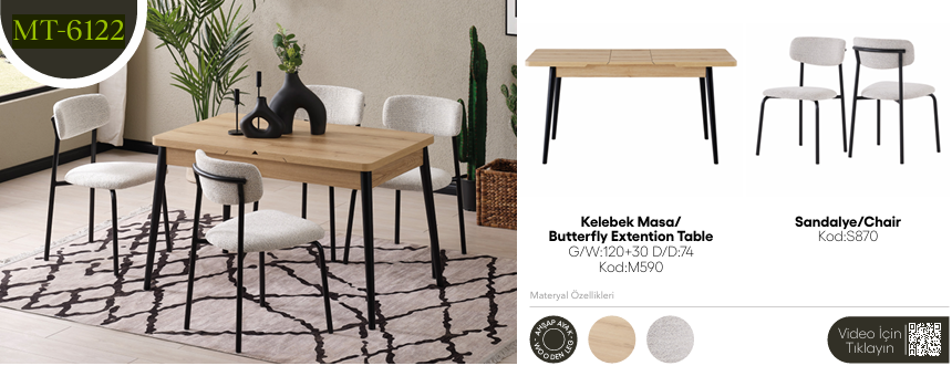 EVİSSA MT-6122 74*120 KELEBEK MASA TAKIMIMutfak Masa Takımı