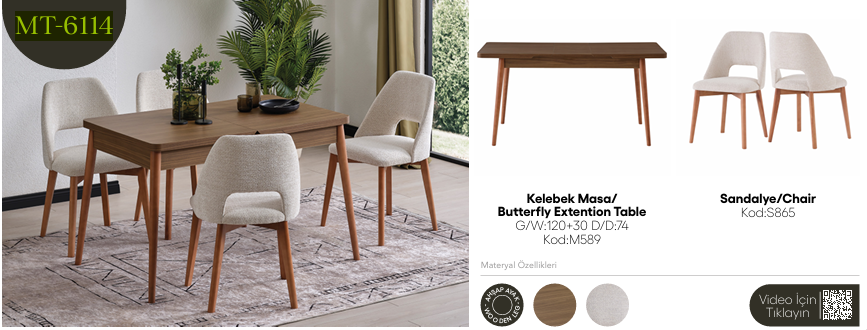 EVİSSA MT-6114 74*120 KELEBEK MASA TAKIMIMutfak Masa Takımı