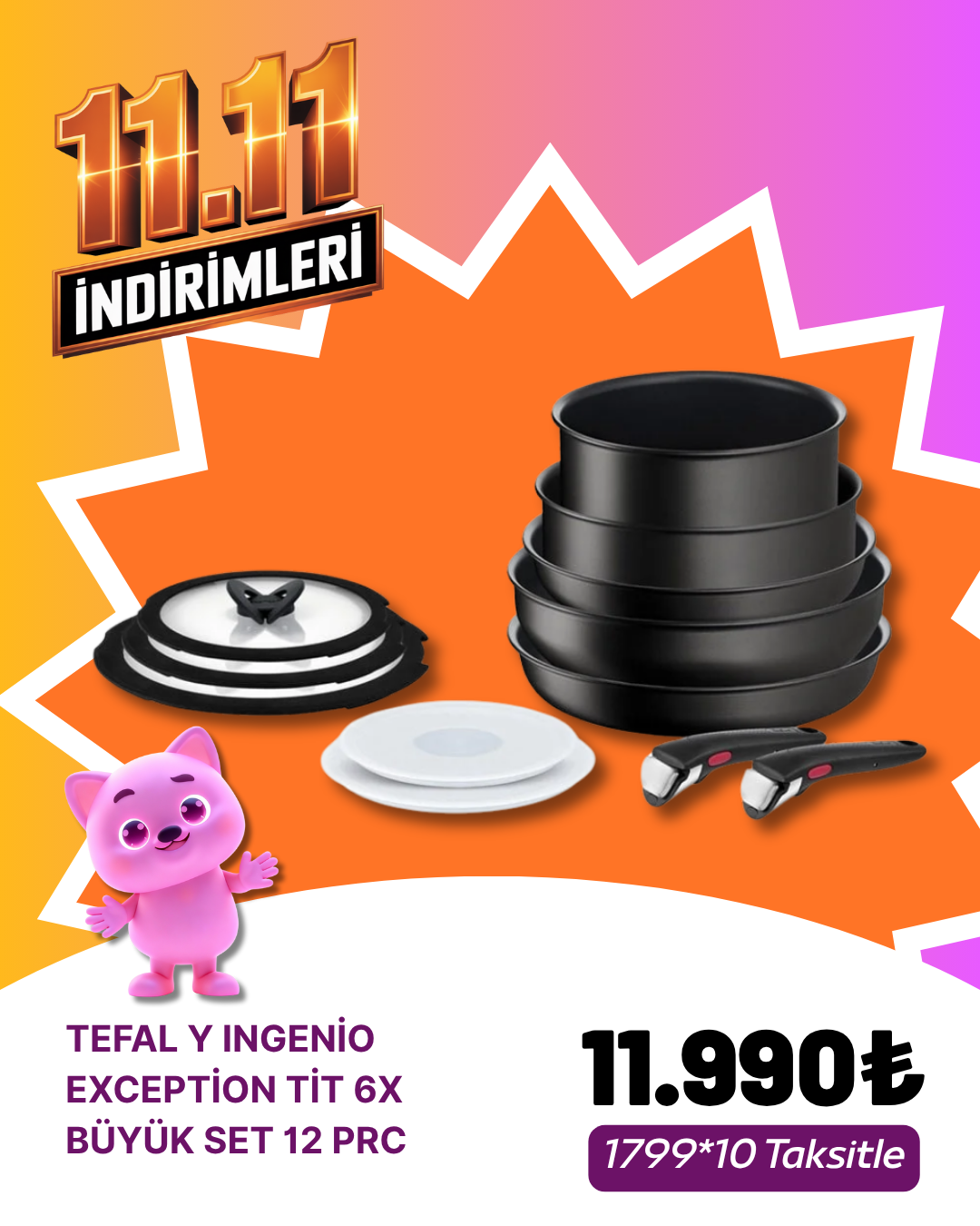 TEFAL Y INGENİO EXCEPTİON TİT 6X BÜYÜK SET 12 PRCKASIM ZÜCCACİYE&KÜÇÜK EV ALETLERİ KAMPANYASI