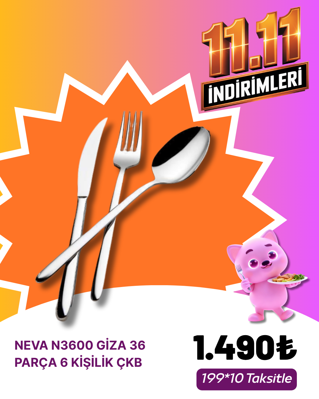 Neva N3600 Gi̇za 36 Parça 6 Ki̇şi̇li̇k Çkb24 PRC CATAL-KASIK-BICAK