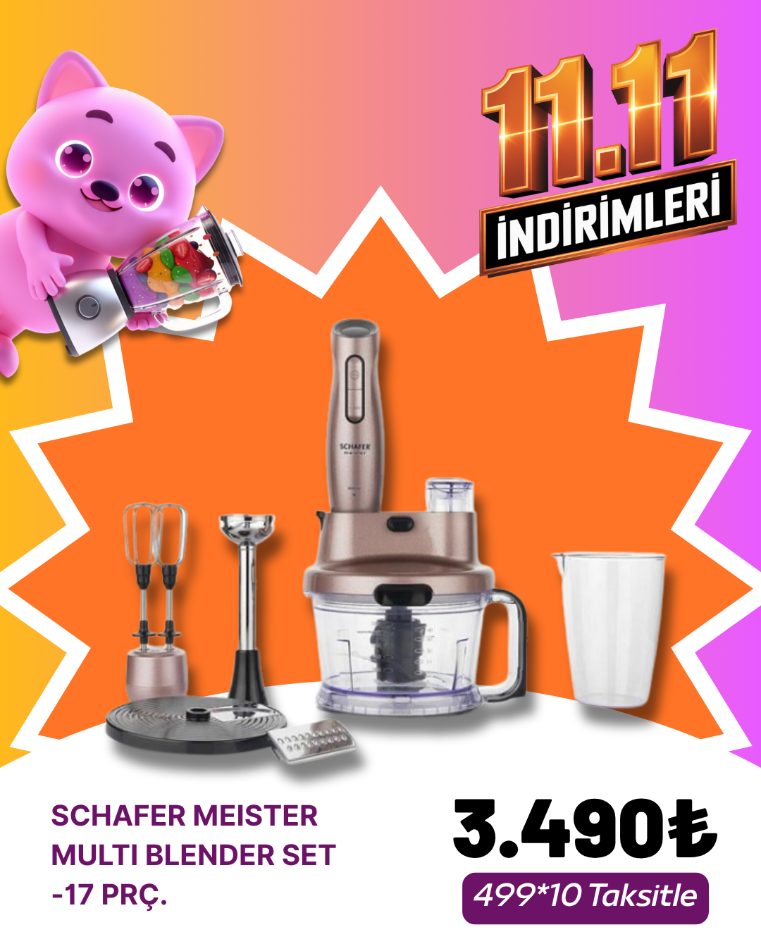 SCHAFER MEISTER MULTI BLENDER SET-17 PRÇ.-ROSEGOLDKASIM ZÜCCACİYE&KÜÇÜK EV ALETLERİ KAMPANYASI