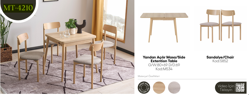 EVİSSA MT-4210 69*80 DÖNER TABLALI KATLANIR AÇILAN MASA TAKIMIMutfak Masa Takımı