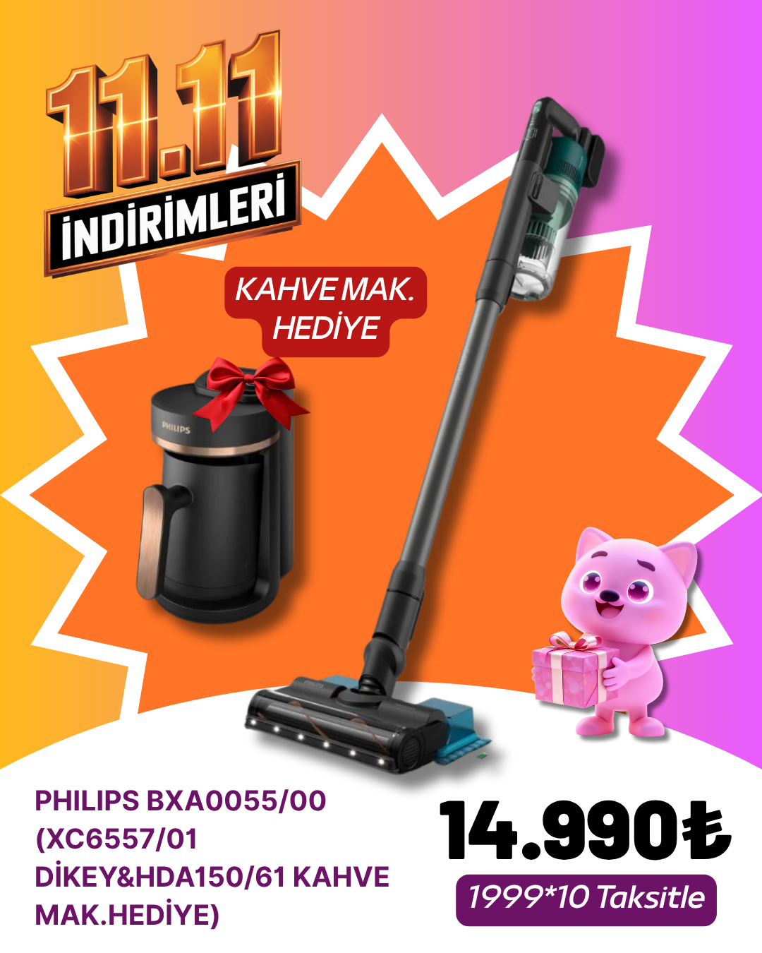 PHILIPS BXA0055/00 (XC6557/01 DİKEY&HDA150/61 KAHVE MAK.HEDİYE)KASIM ZÜCCACİYE&KÜÇÜK EV ALETLERİ KAMPANYASI