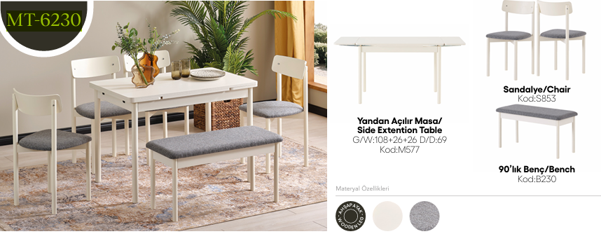 EVİSSA MT-6230 69*108 YANDAN AÇILAN MASA TAKIMIMutfak Masa Takımı