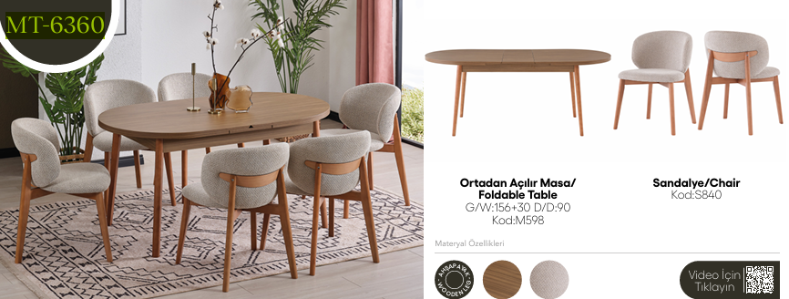 EVİSSA MT-6360 90*156 KAŞIKLIKLI KELEBEK MASA TAKIMI(MODERN AYAK)Modern Yemek Odası Takımı